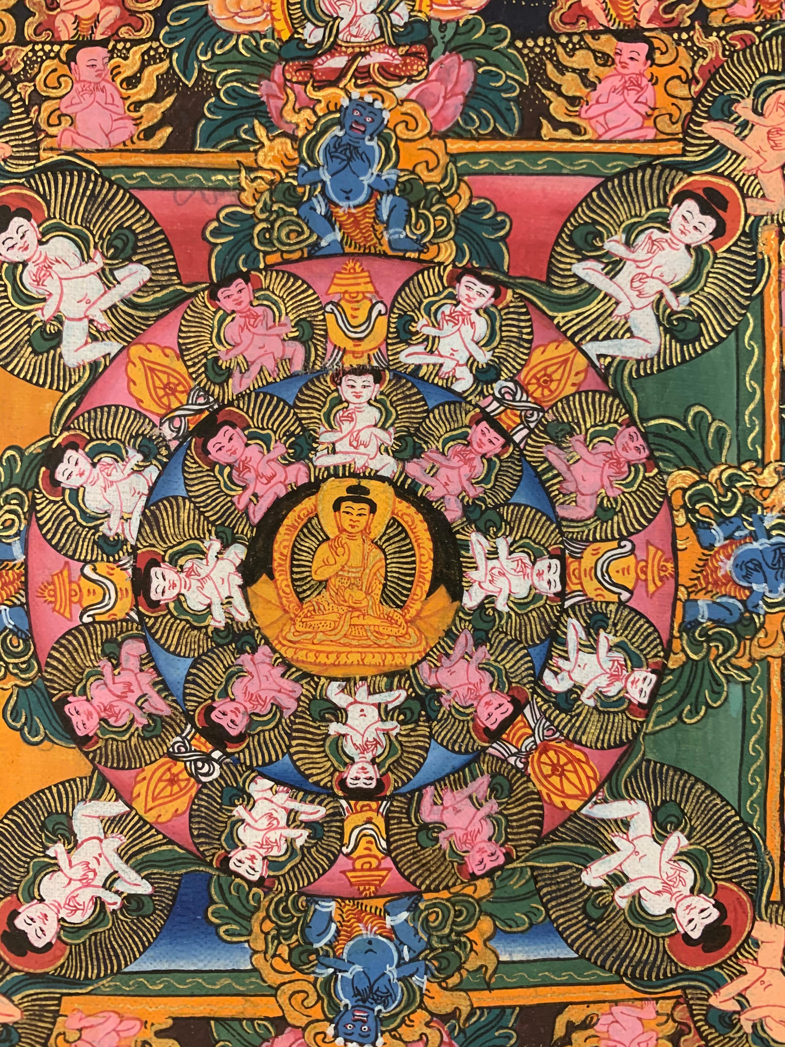 Peinture originale de Mandala Thangka sur toile avec de l'or véritable 24 carats en vente 7