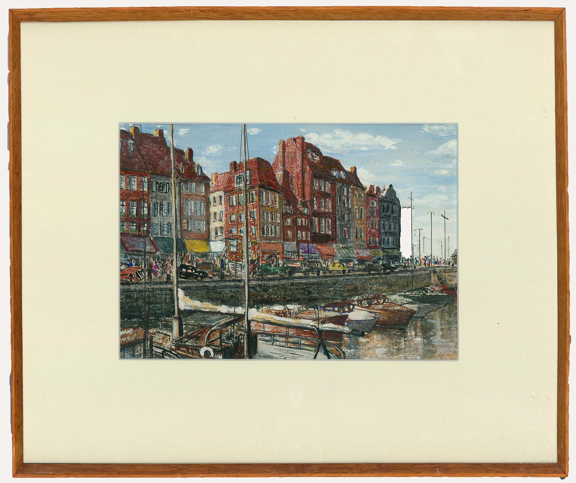 Sonia Poliakov - Framed Mid 20th Century Mixed Media, Ostend Harbour - Mixed Media Art by Unknown