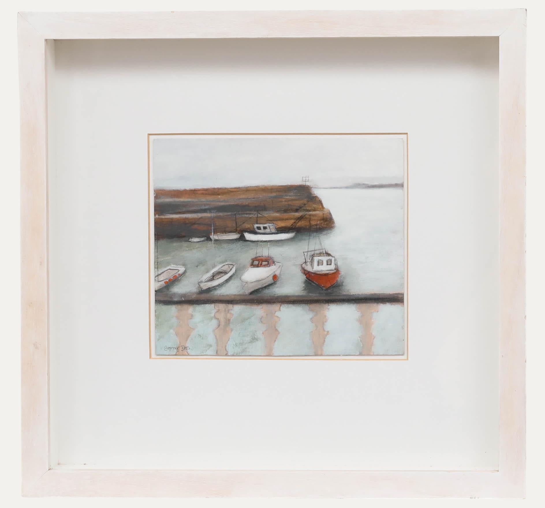 Stephanie Dees (geb. 1974) - Gerahmte Contemporary Mixed Media, Boote in Ruhe