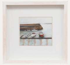 Stephanie Dees (n.1974) - Técnica mixta contemporánea enmarcada, Barcos en reposo