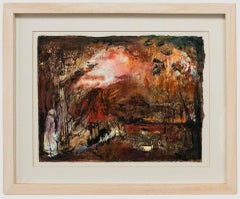 Tamara Beikier (geb. 1931) – Mixed Media, Landschaft mit Feuer und Wate