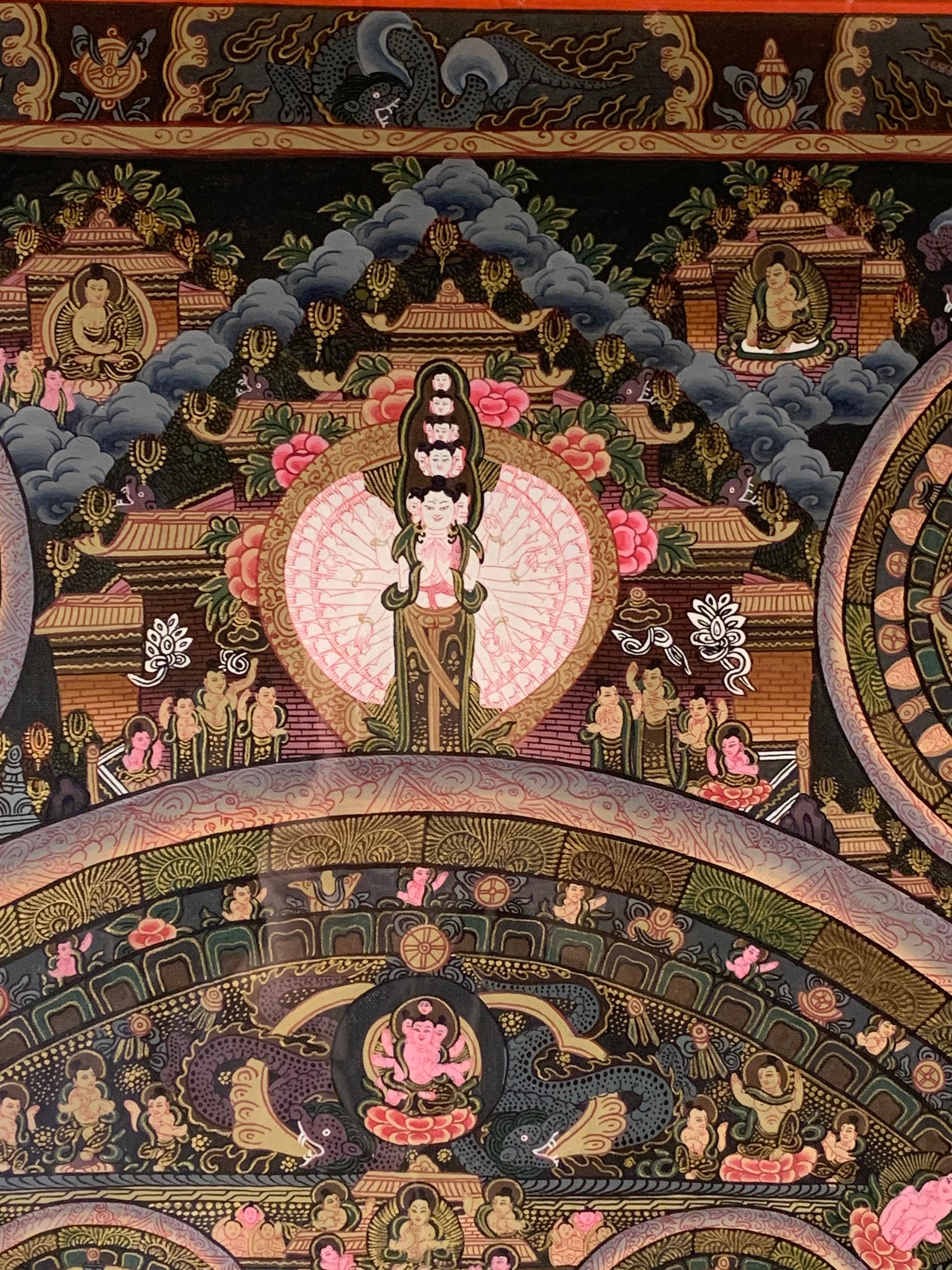 Framed Original Hand Painted Meditation Mandala Thangka on Canvas with 24K Gold  For Sale 1