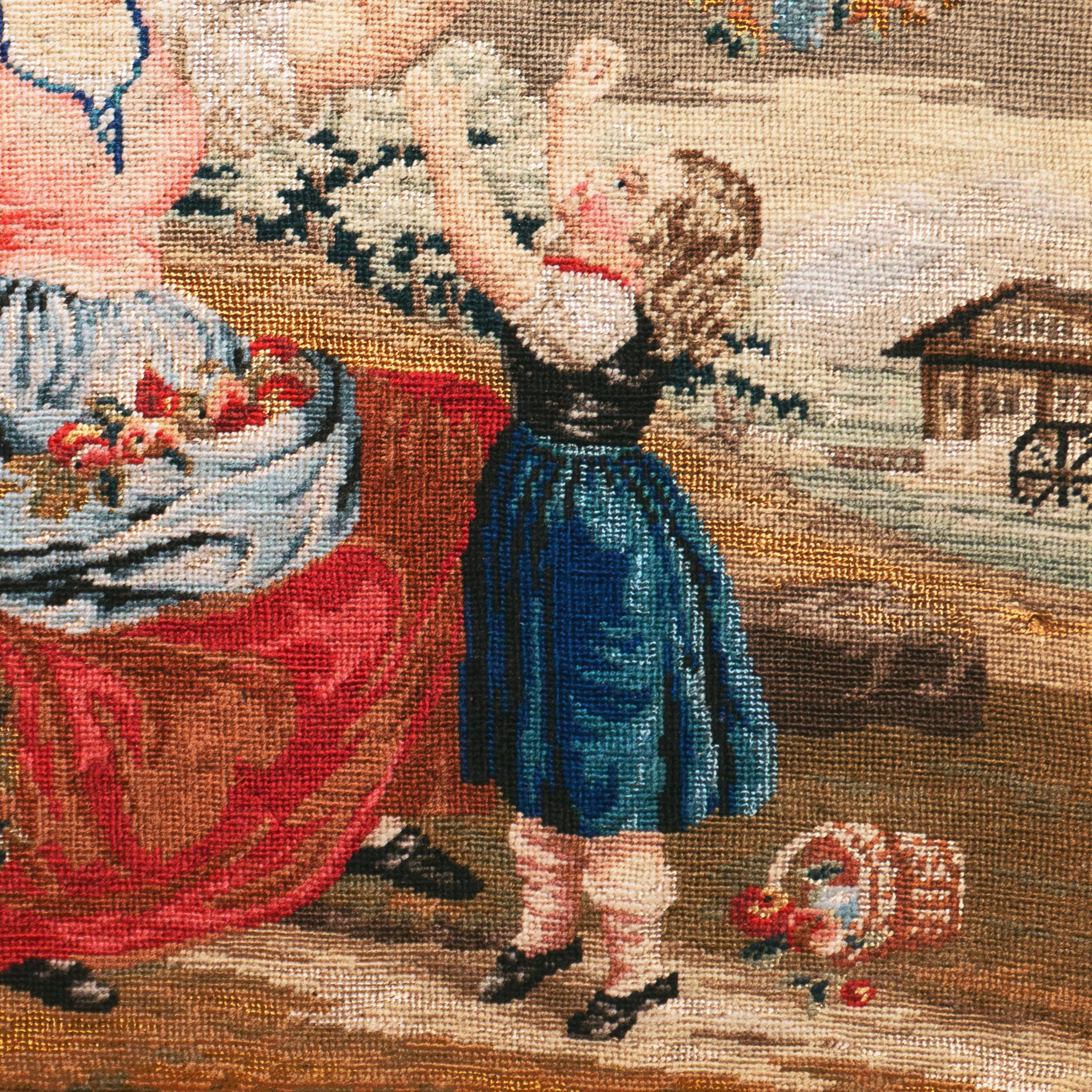 'The Lowered Bough', Figural Petit-point, Needlepoint, Mother, Daughter, Harvest For Sale 4