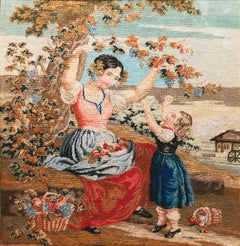 'The Lowered Bough', Figural Petit-point, Needlepoint, Mother, Daughter, Harvest