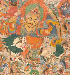 Tibetan Ancient Tangka with Jambhala - Late 19th Century