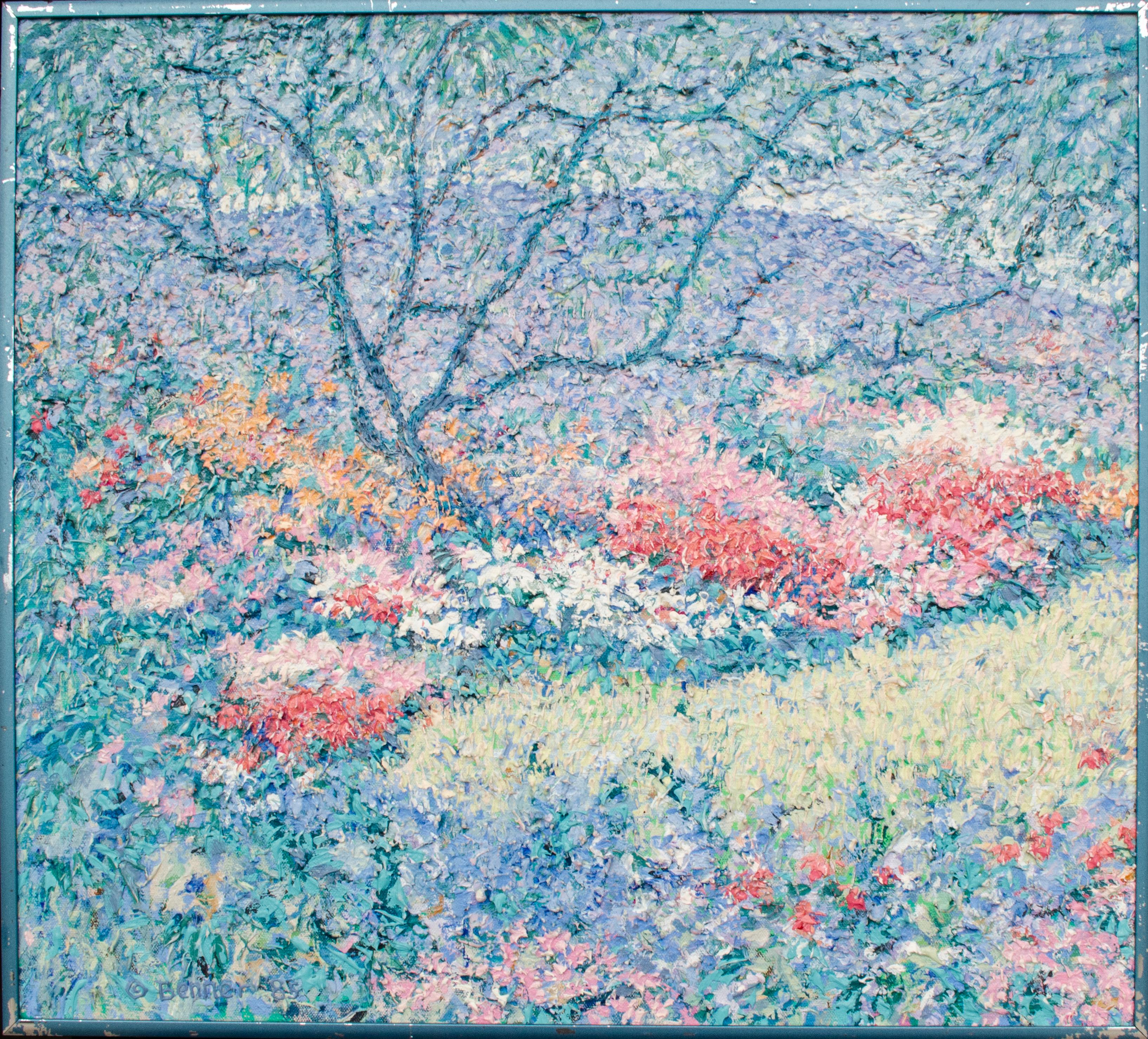 Deux peintures de paysages floraux des années 1980, signées Benner - Postmoderne Mixed Media Art par Unknown