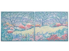 Deux peintures de paysages floraux des années 1980, signées Benner