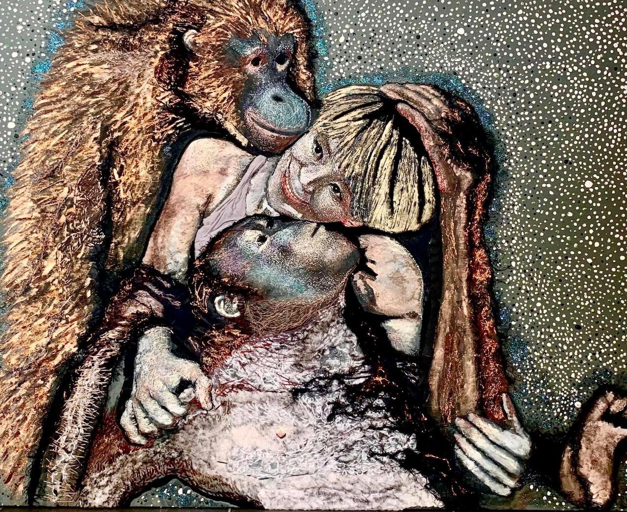 Two orangutans and me by Yuki Kiyohara - Mixed Media Art by Unknown