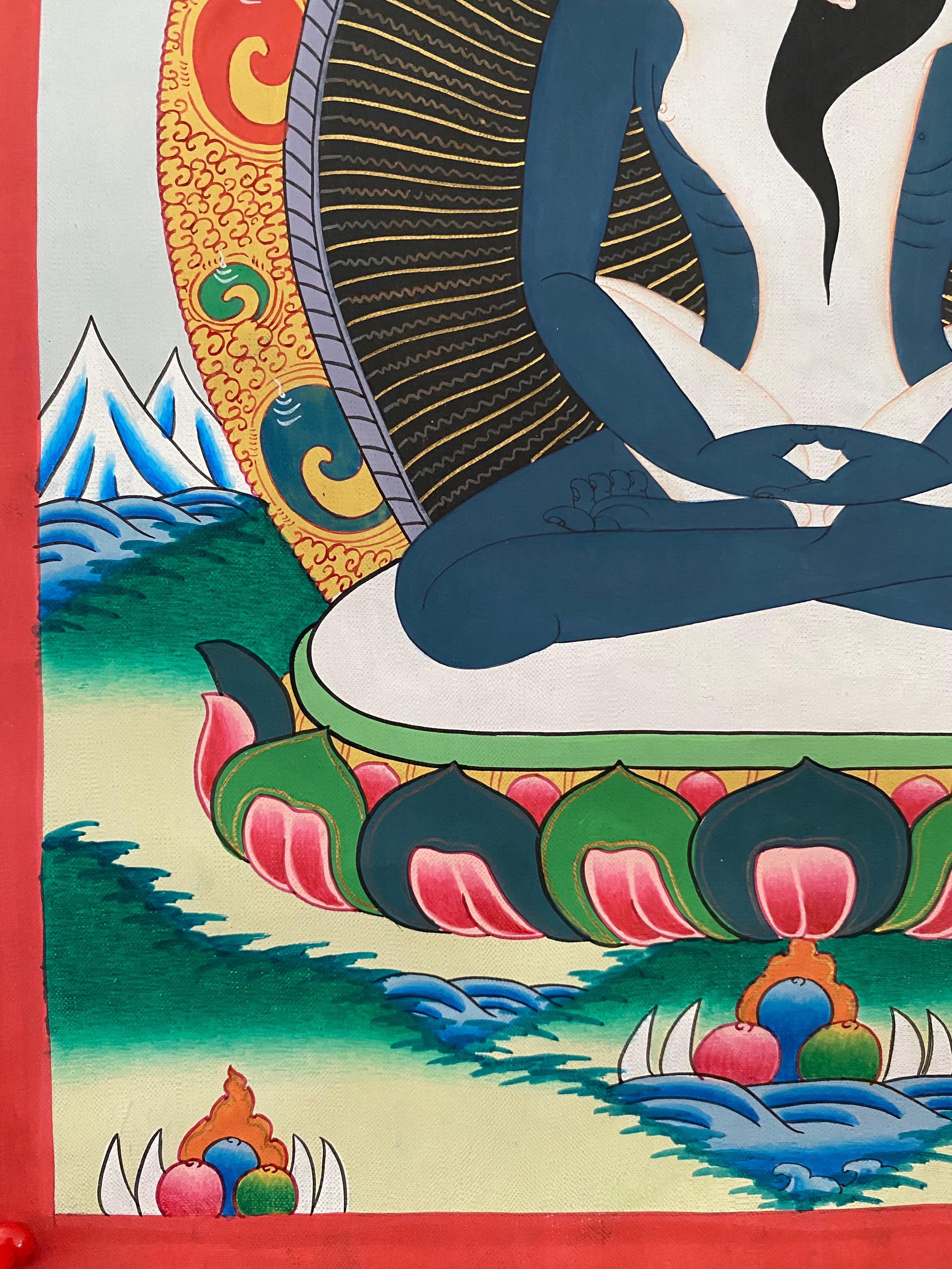 Bouddha Shakti Thangka sur toile peint à la main et non encadré 24K Gold  en vente 6
