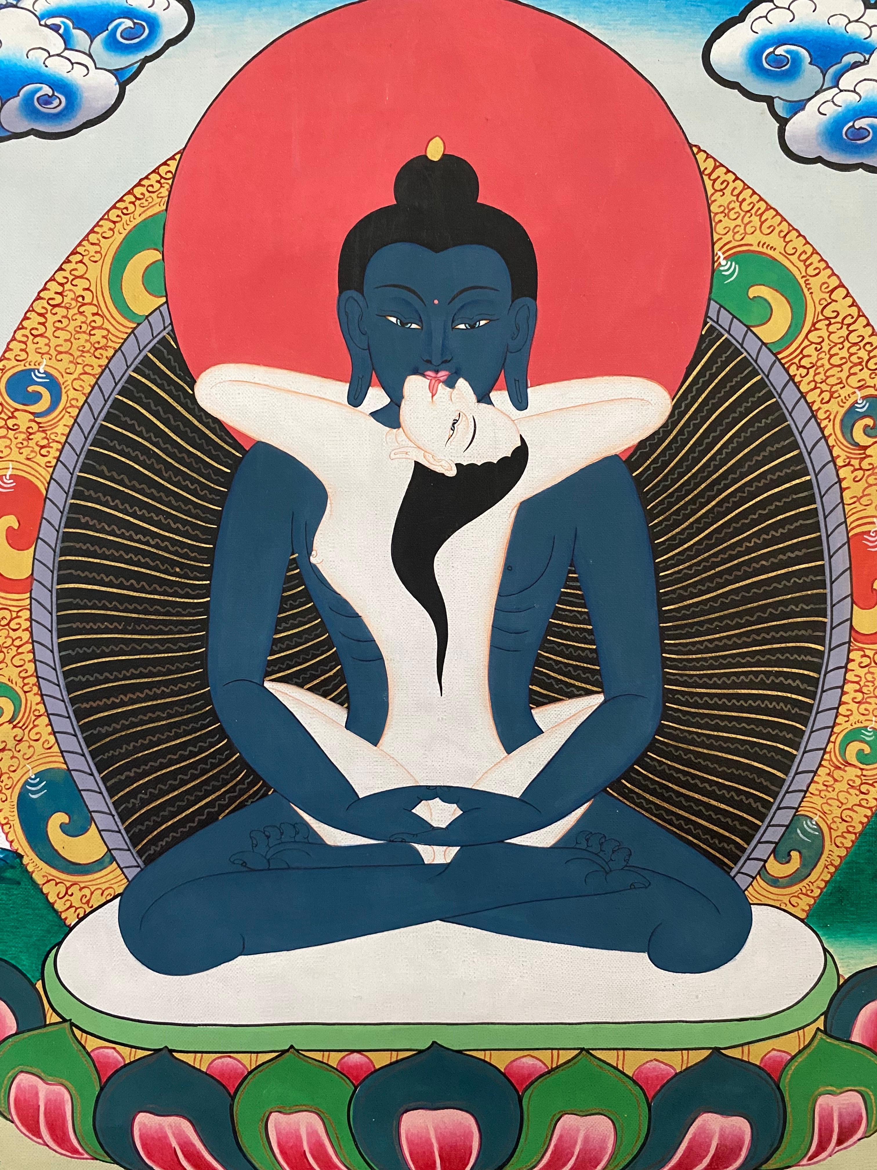 Bouddha Shakti Thangka sur toile peint à la main et non encadré 24K Gold  en vente 8