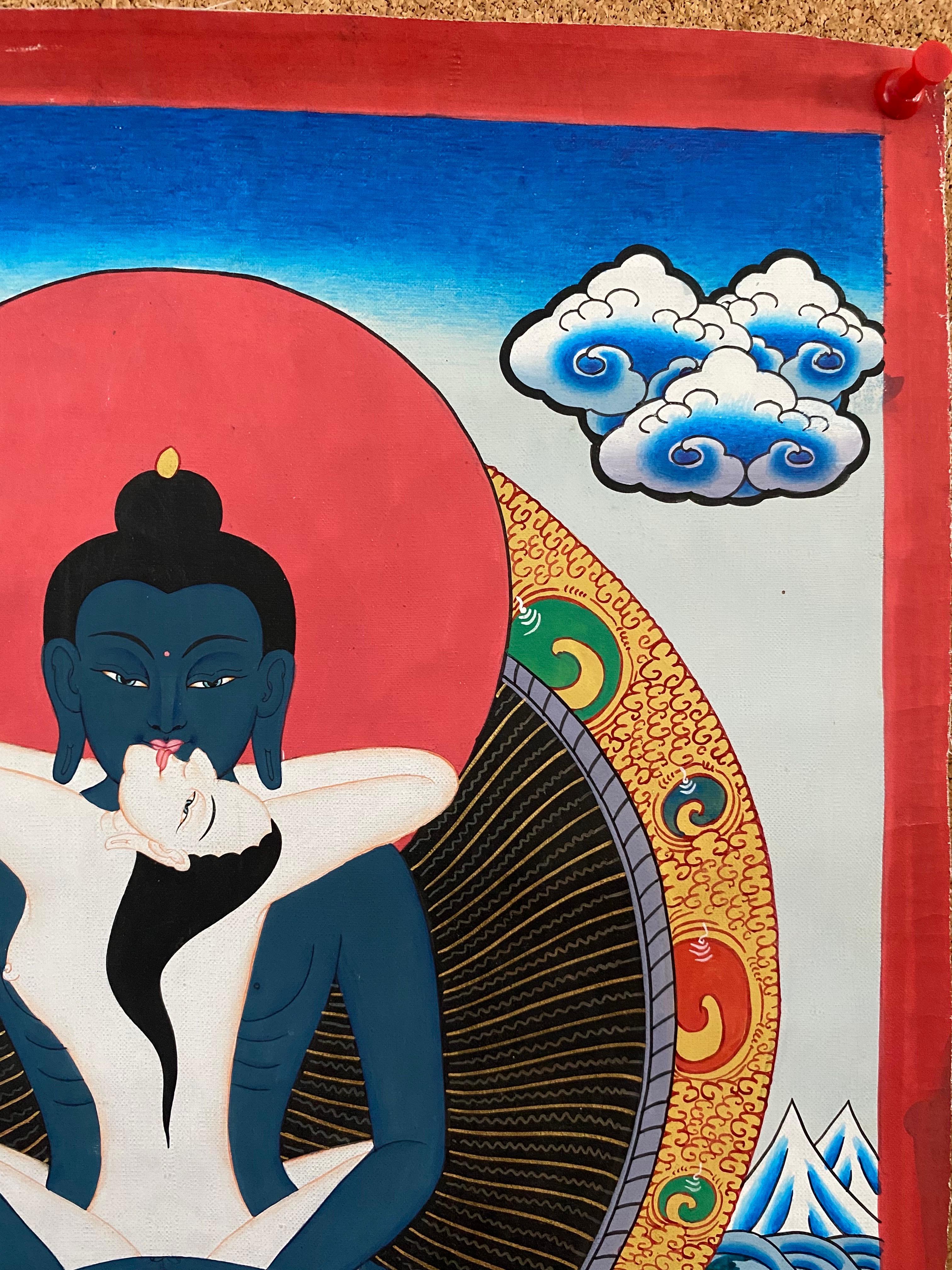 Bouddha Shakti Thangka sur toile peint à la main et non encadré 24K Gold  en vente 3