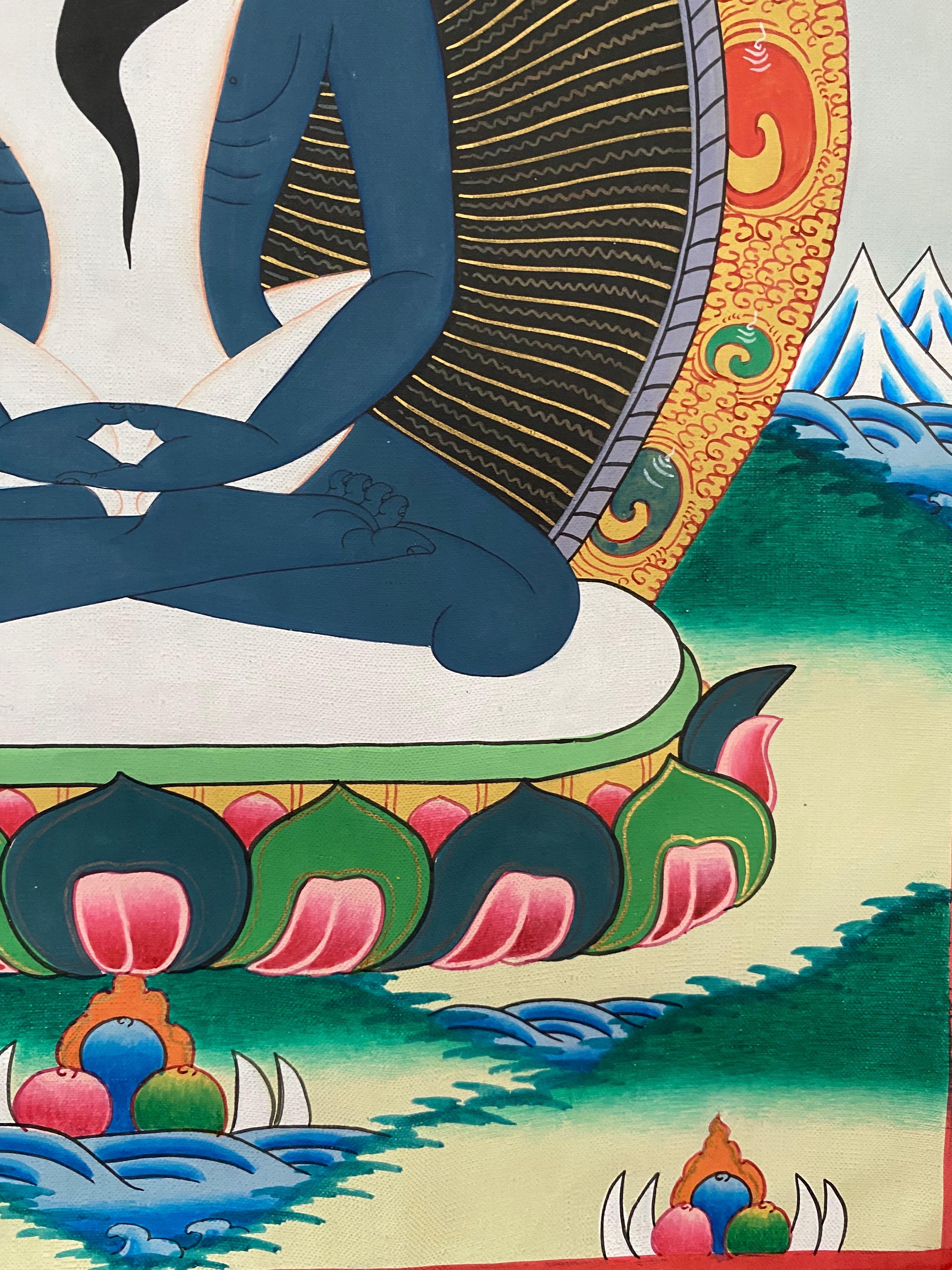 Bouddha Shakti Thangka sur toile peint à la main et non encadré 24K Gold  en vente 4