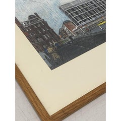 Vintage Mixed Media American Cityscape Illustration c.1960s