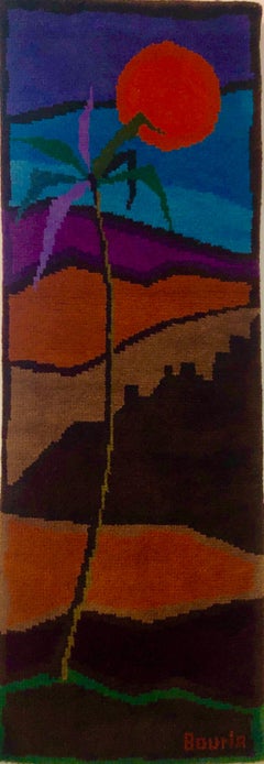 Wool Hand Woven Rug Vintage Maskit Israeli Judaica Mod Folk Art Signed Tapestry