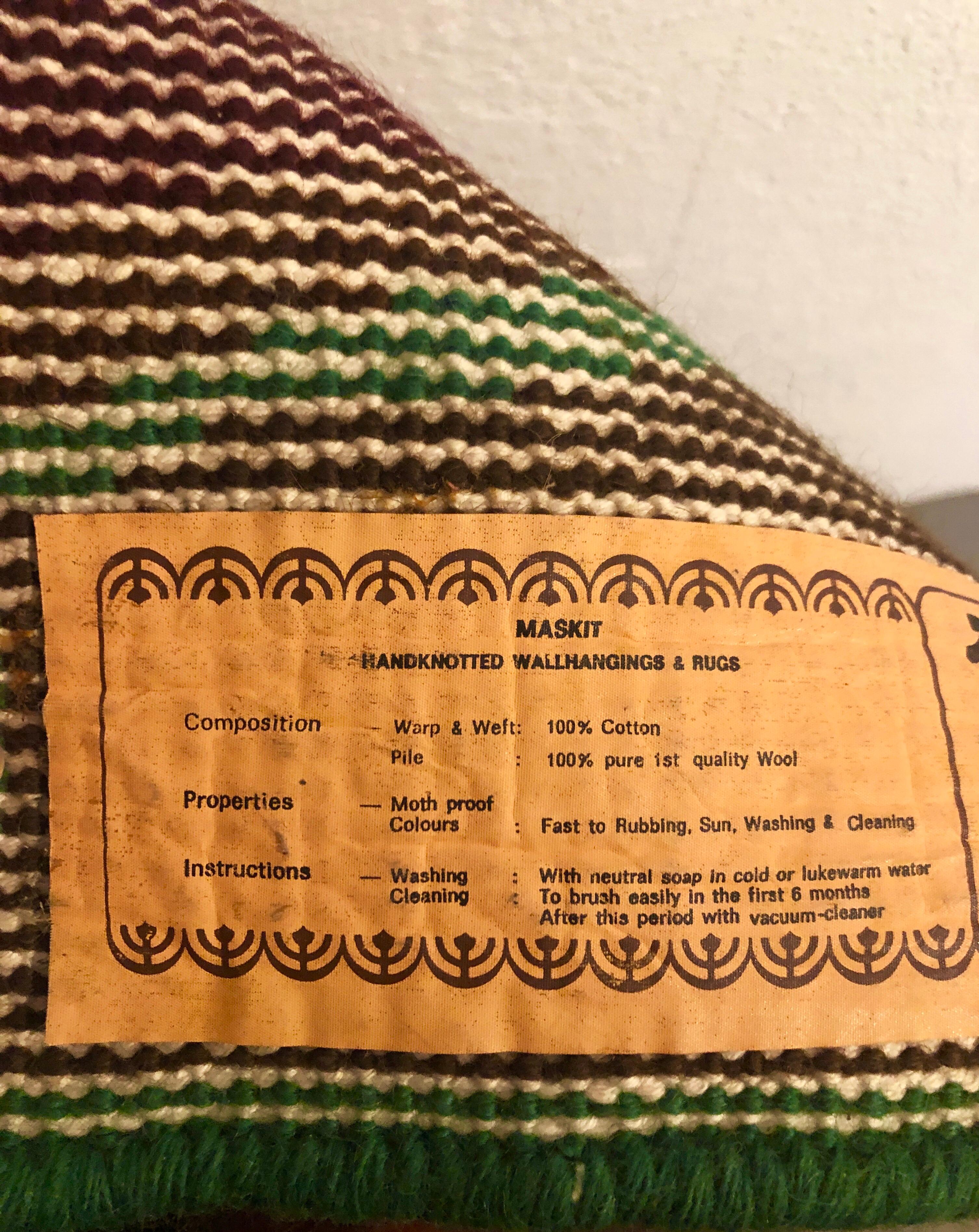Wool Hand Woven Rug Vintage Maskit Israeli Judaica Mod Folk Art Signed Tapestry 1