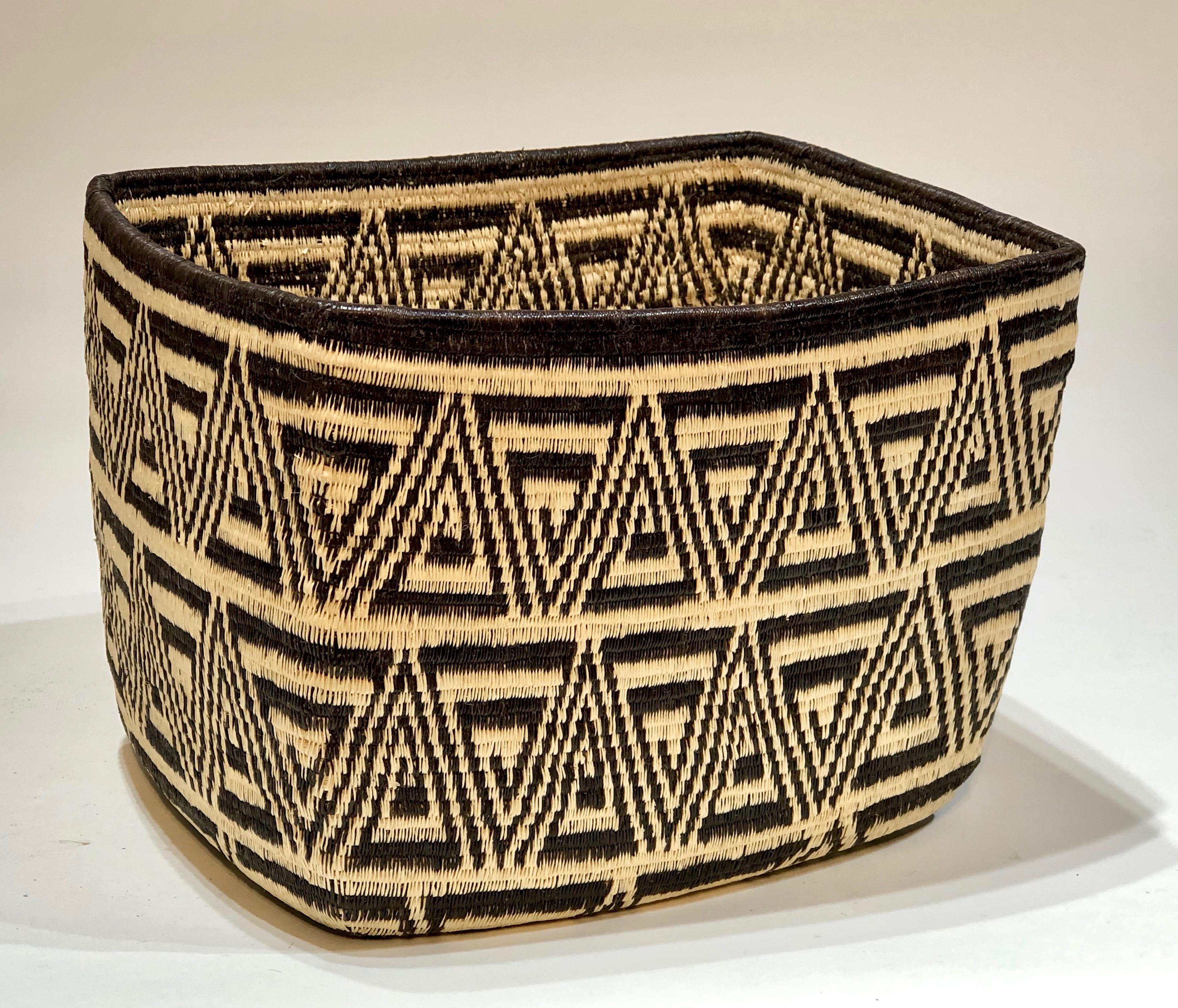 Wounaan Tribe Panama Rainforest Basket black, white geometric rectangle - Art by Unknown