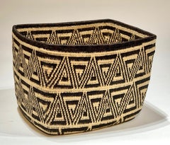 Vintage Wounaan Tribe Panama Rainforest Basket black, white geometric rectangle