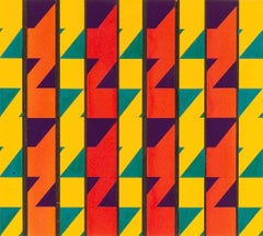 Vintage Zigzags on Red and Yellow, Mixed Media by Theo Mendez
