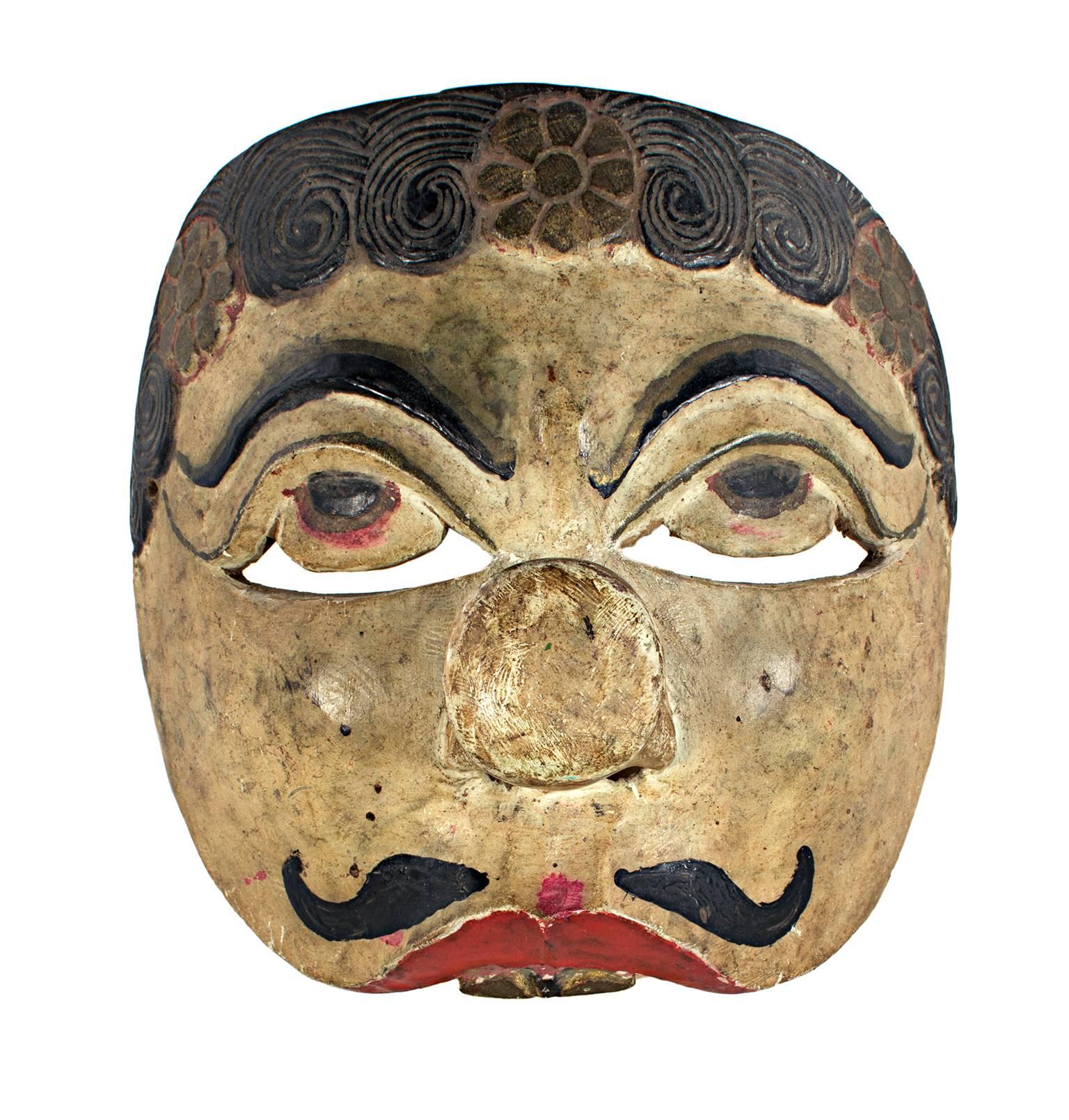 "Half Mask with Pug Nose and Two Teeth, " Wood Mask created in Indonesia - Art by Unknown