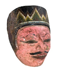"Indonesian Mask, Pink Face, with Mustache, "  Wood Mask from Indonesia