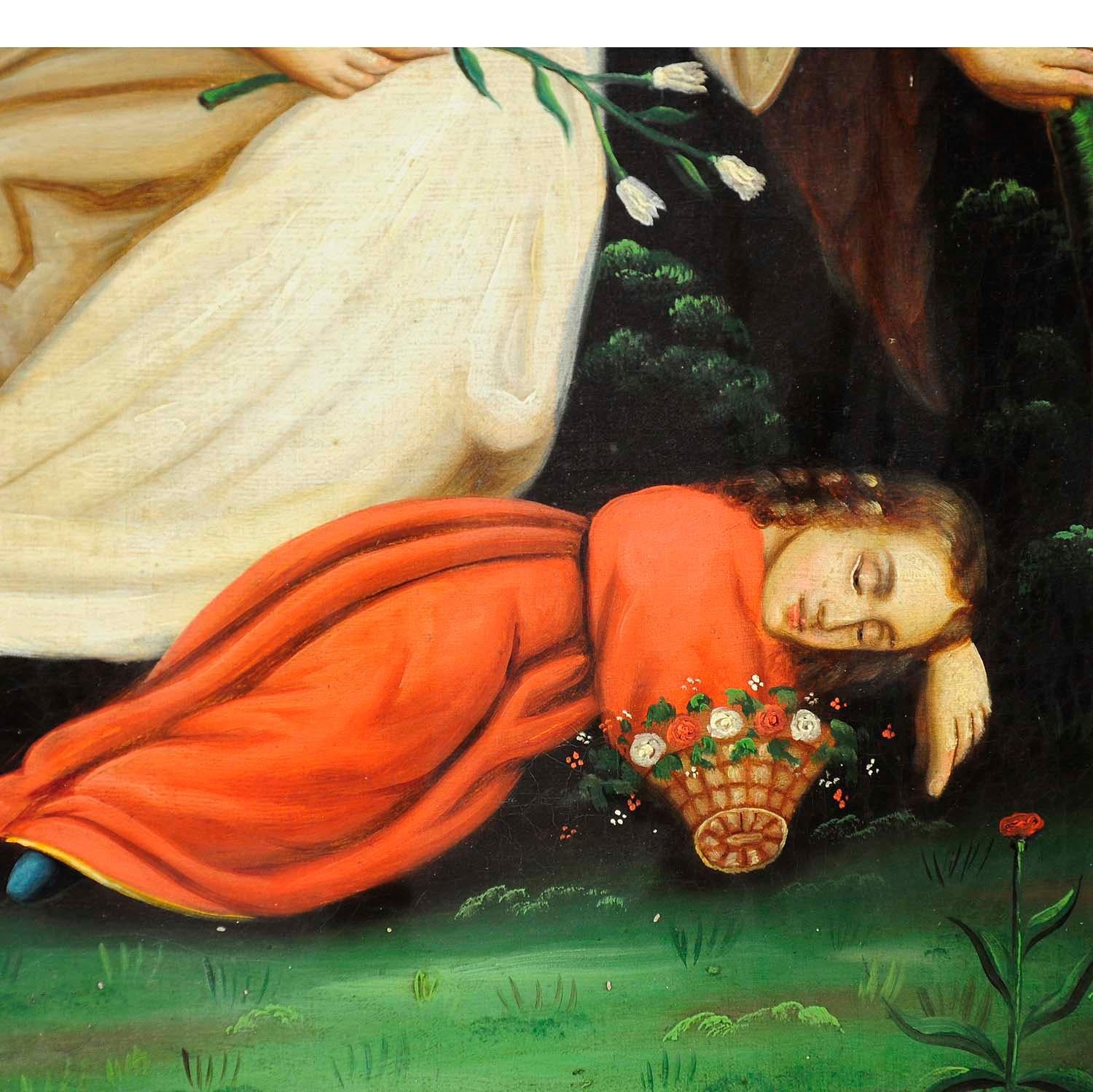 Forêt-Noire Unknown, peinture à l'huile sur toile Ange avec Child Child endormi en vente