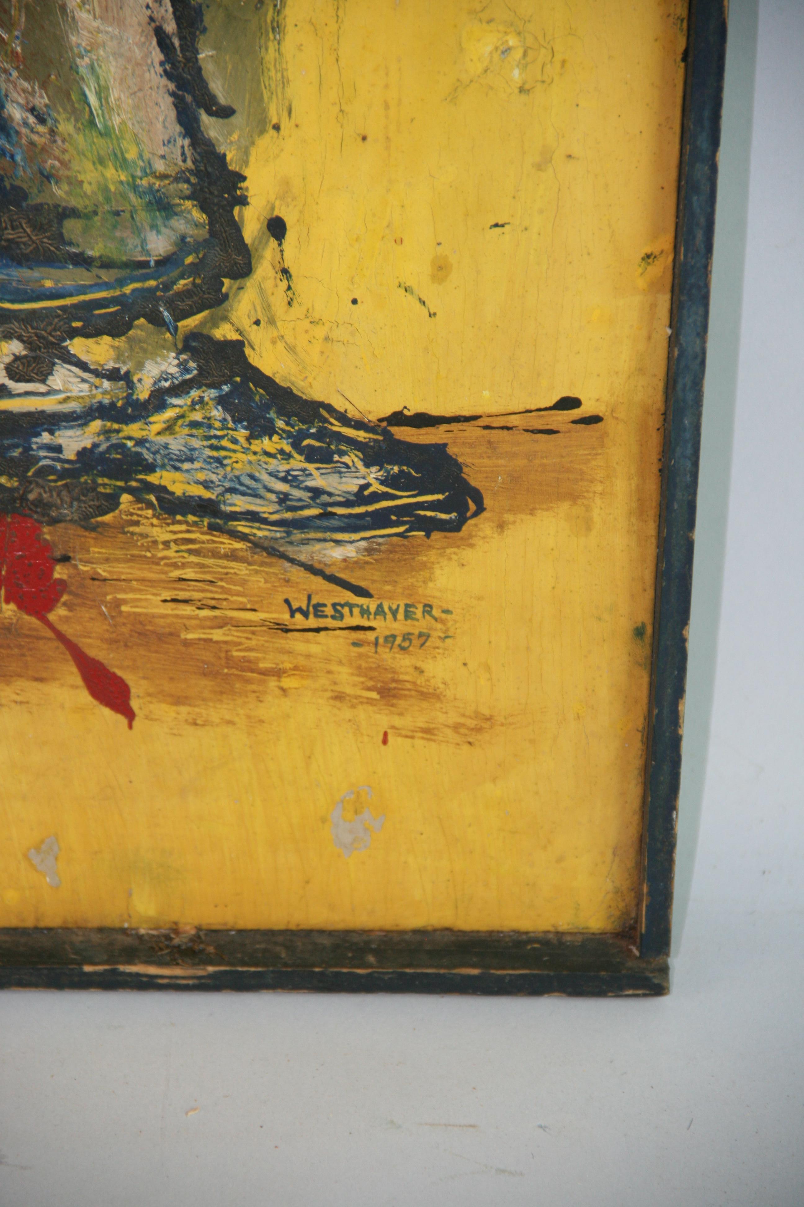5106 Down and out oil on board by Westhayer 1957