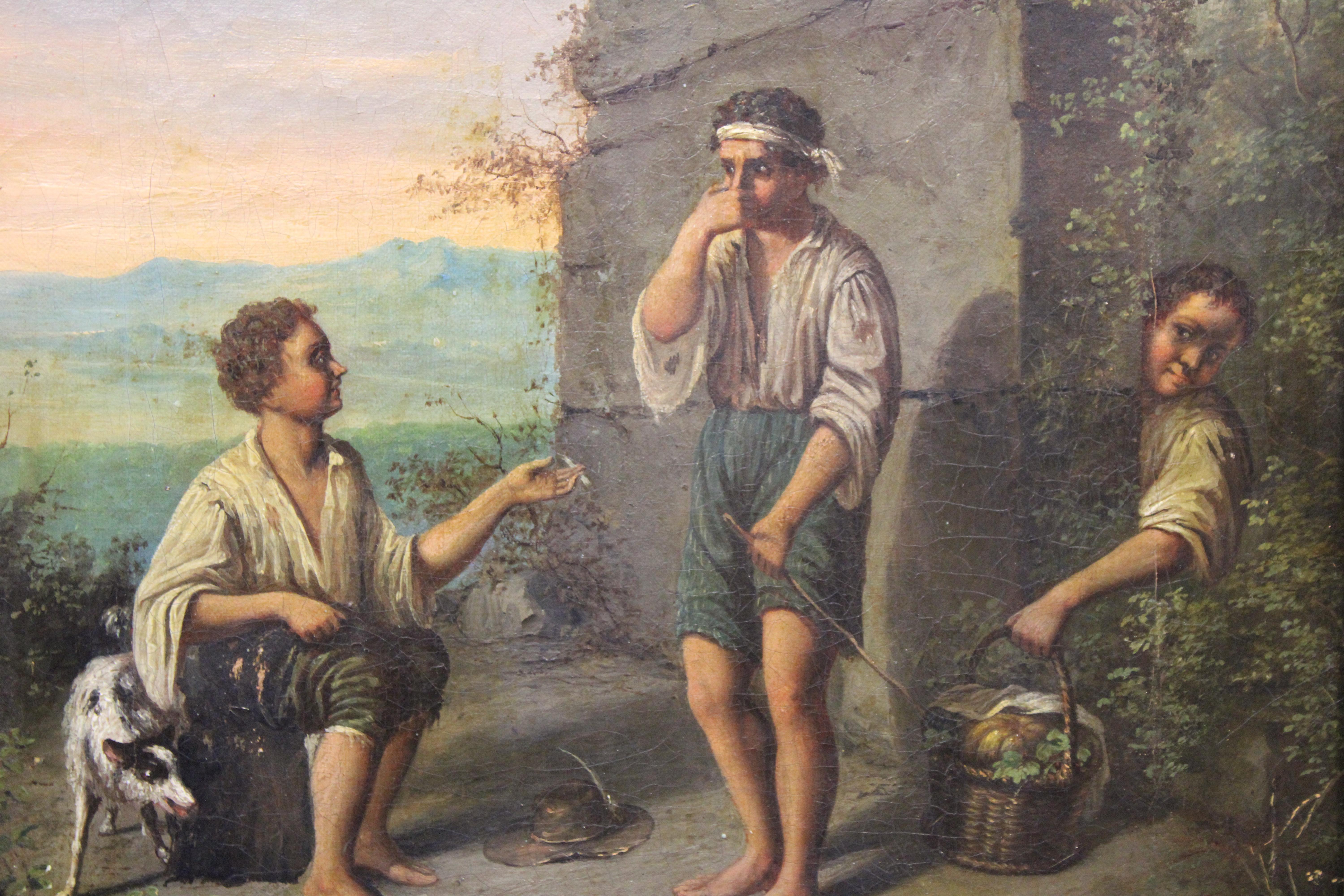 Ölgemälde auf Leinwand „Bad Behavior“, 19. Jahrhundert (Braun), Figurative Painting, von Unknown