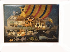 Retro « Noah's Ark" Folk Art Oil Painting on Canvas