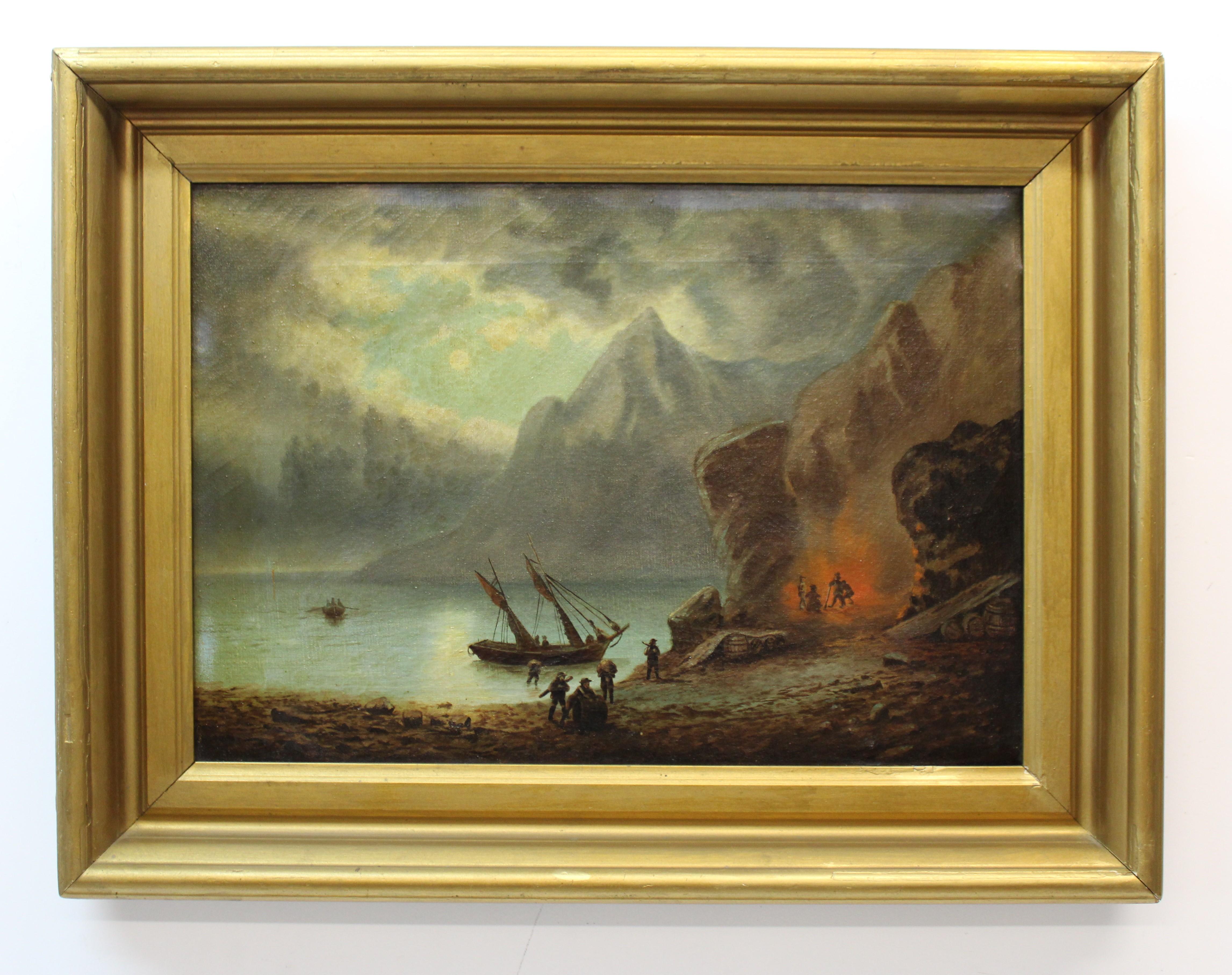 Unknown Landscape Painting – „“ Pionier auf der Shoreline“