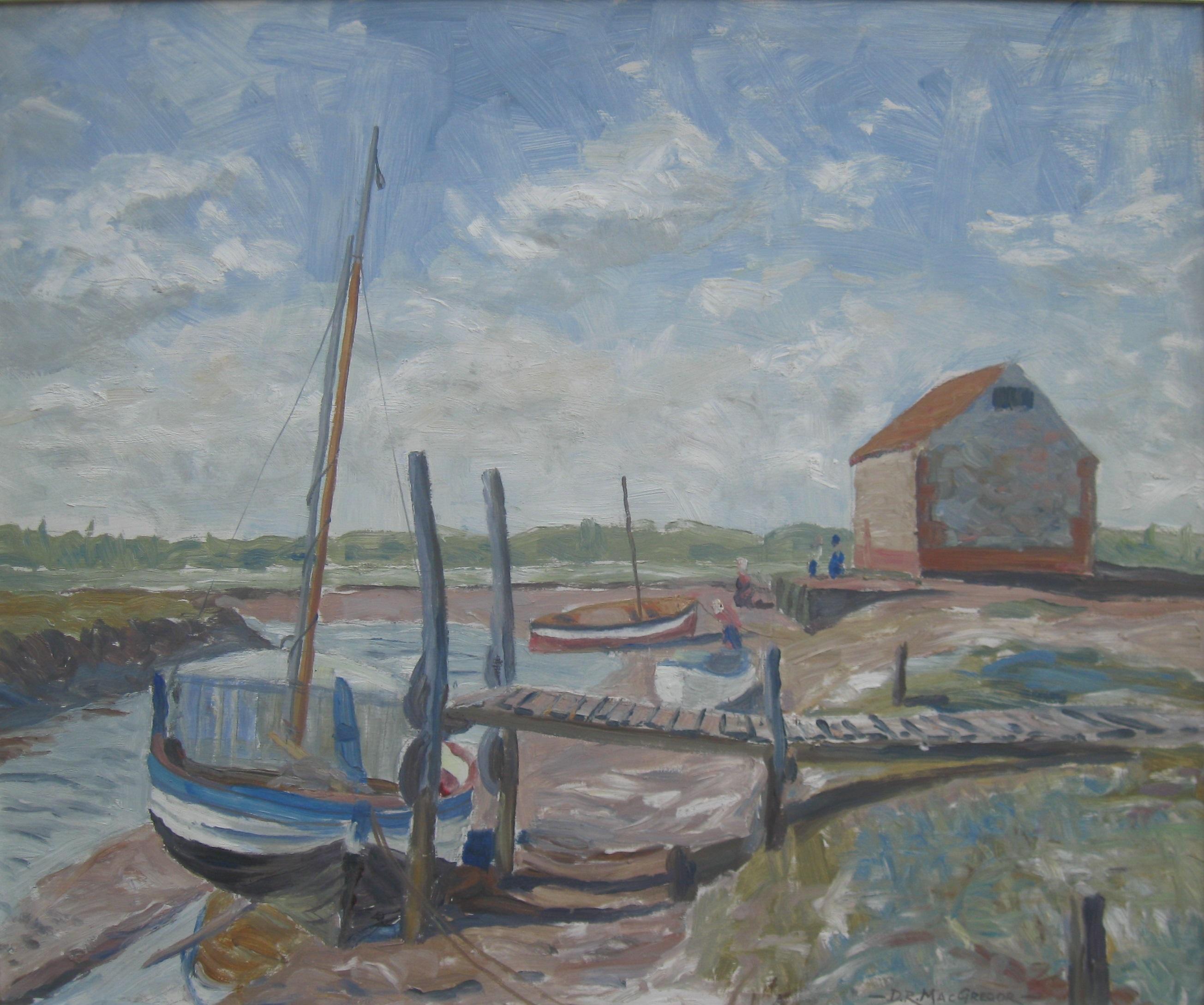 ' Sailboats at Low Tide' oil circa 1965 - Painting by Unknown