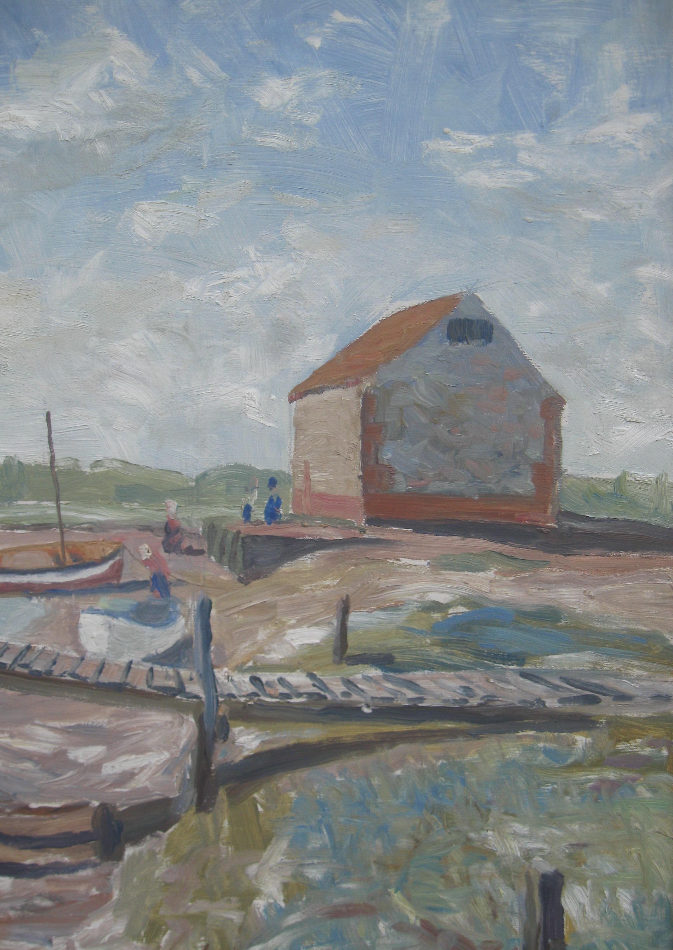 ' Sailboats at Low Tide' oil circa 1965 - Post-Impressionist Painting by Unknown