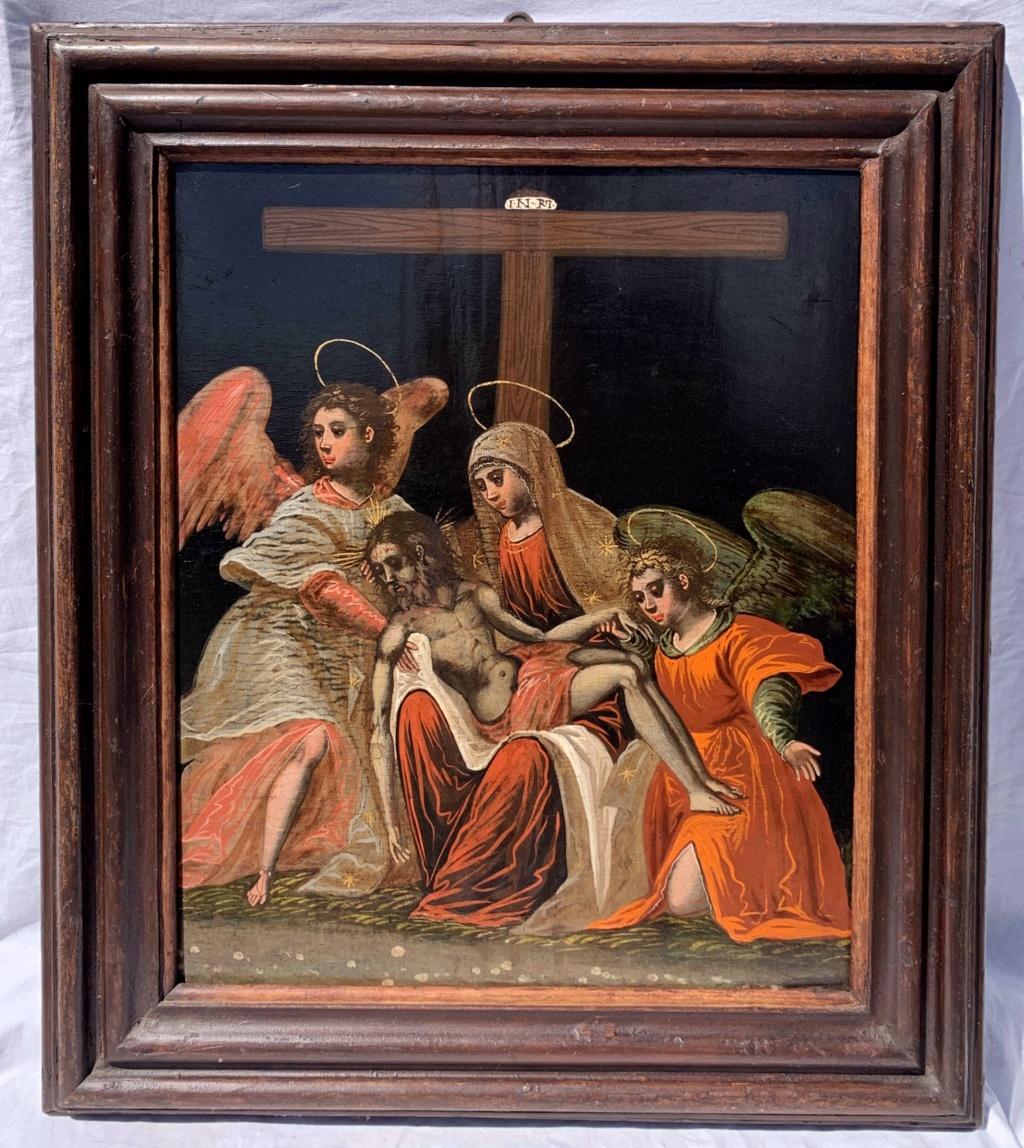 16-17th century Venetian - Cretan figure painting - Christ cross - Oil on panel - Painting by Unknown