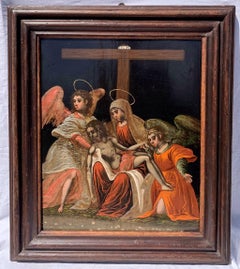 16-17th century Venetian - Cretan figure painting - Christ cross - Oil on panel
