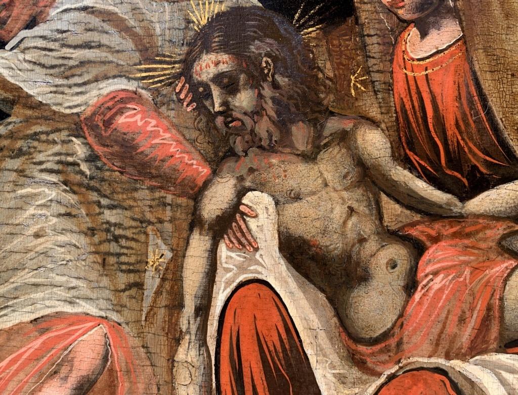 16-17th century Venetian - Cretan figure painting - Christ cross - Oil on panel - Mannerist Painting by Unknown