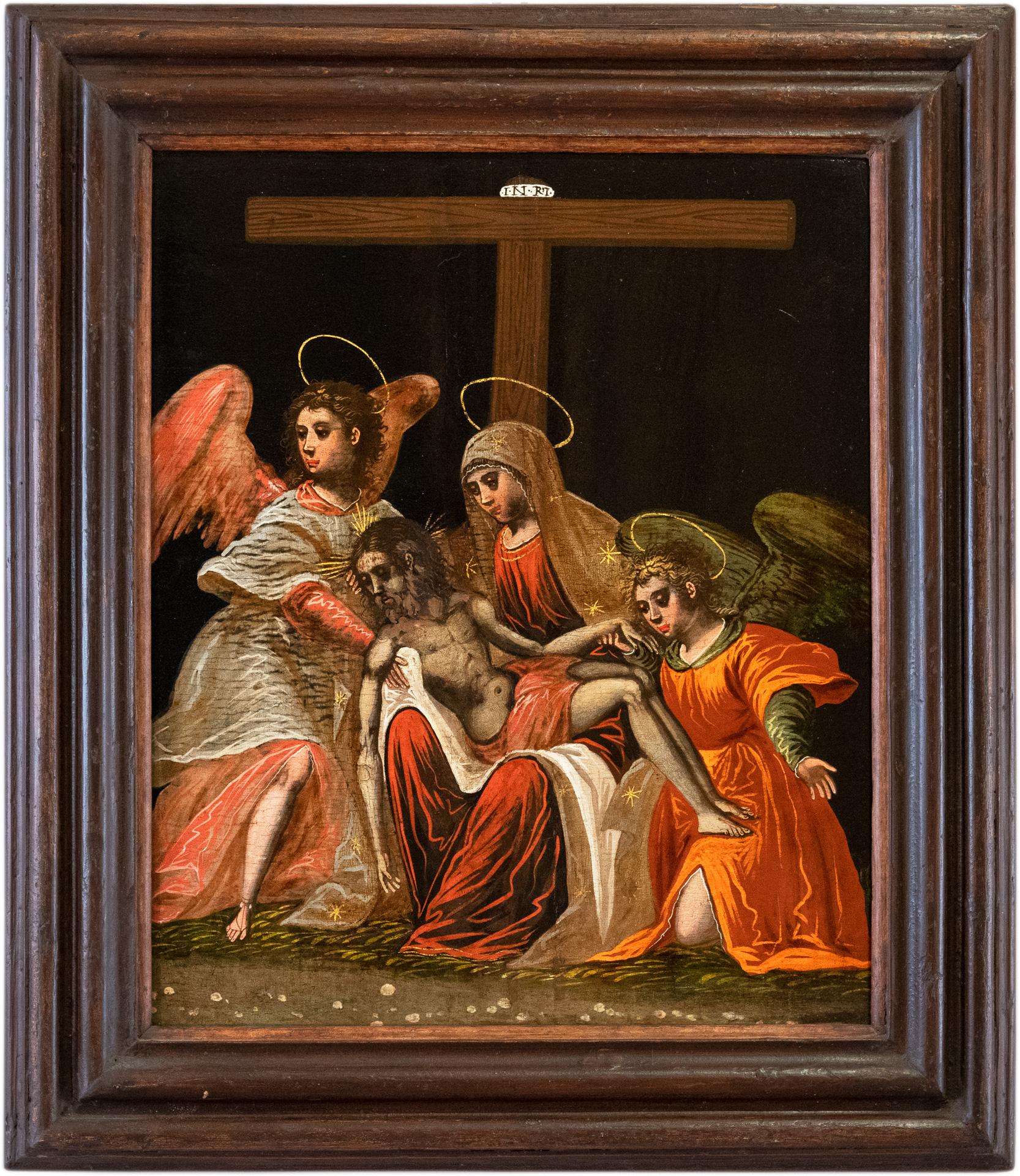Unknown Interior Painting - 16-17th century Venetian - Cretan figure painting - Christ cross - Oil on panel