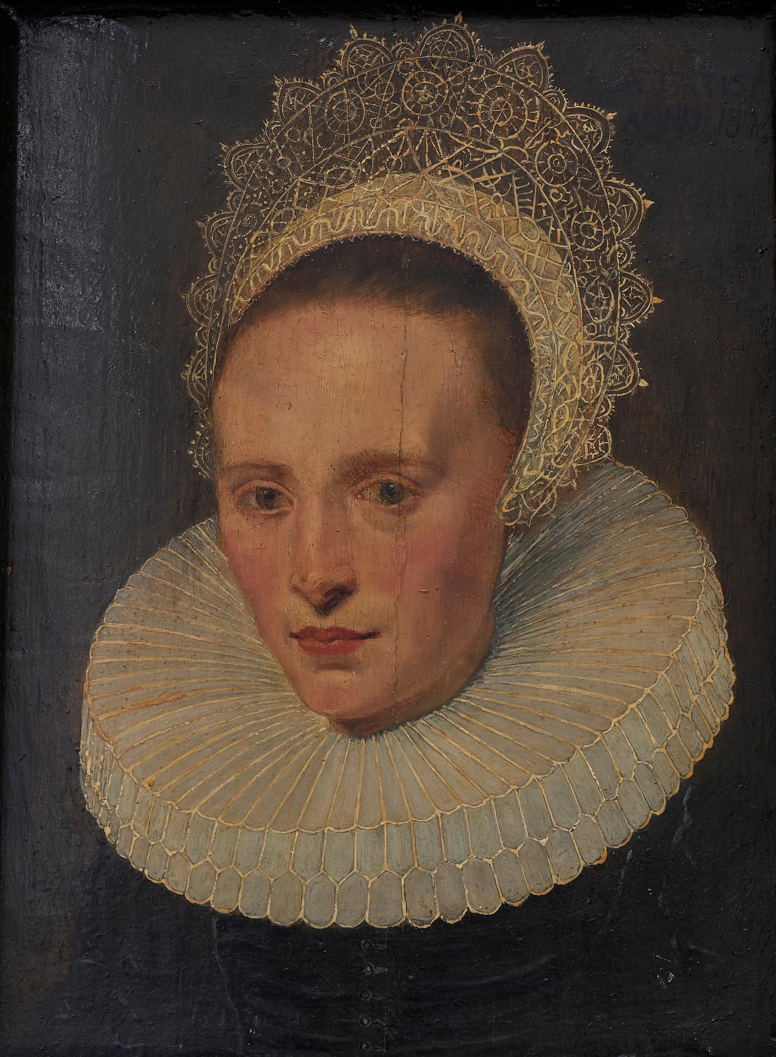 16th Century Dutch Old Master Portrait of Young Lady in a Black Dress Dated 1573 - Painting by Unknown