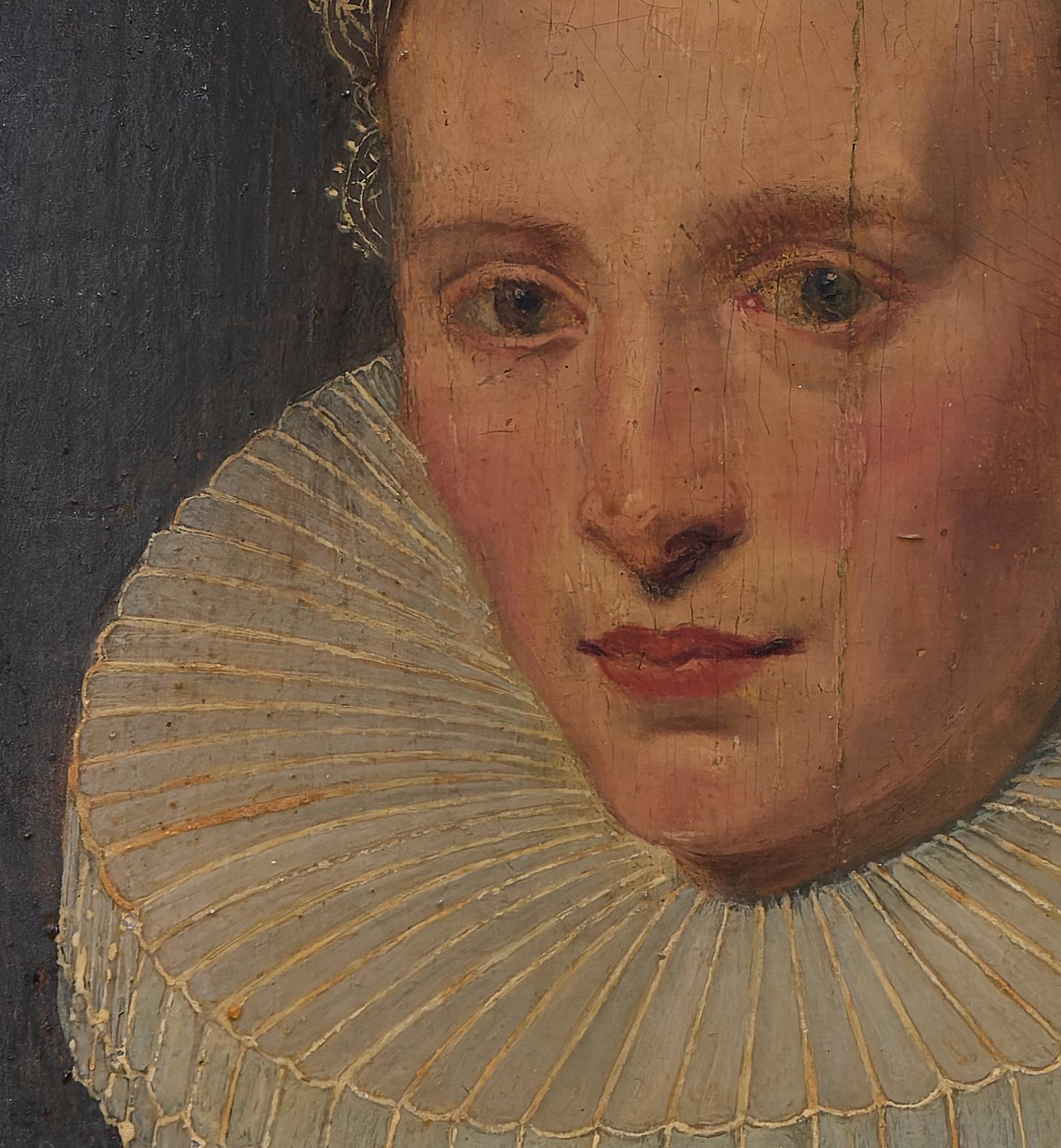 16th Century Dutch Old Master Portrait of Young Lady in a Black Dress with a White Ruff and Lace and Cap

Oil on Wood Panel

Dated 1573

8.254