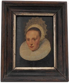 16th Century Dutch Old Master Portrait of Young Lady in a Black Dress Dated 1573
