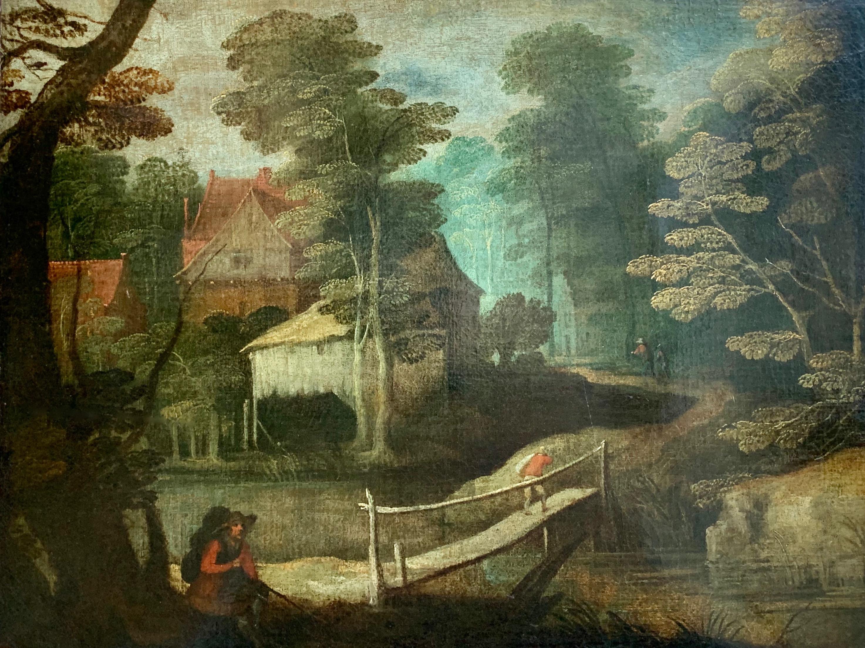 Unknown Landscape Painting - 16th century flemish painting - A breugellian hunting scene