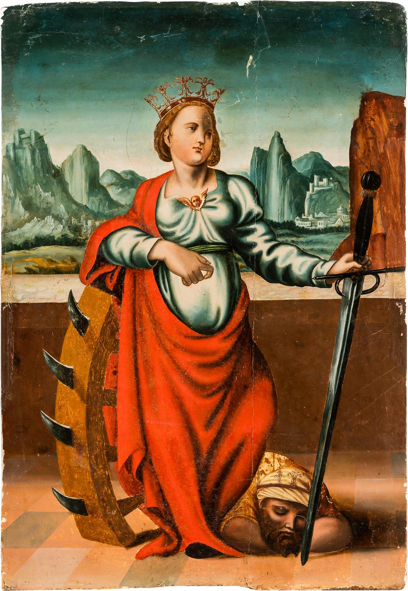 Unknown Interior Painting - 16th century Italian figure painting - St. Catherine - Oil on panel Renaissance