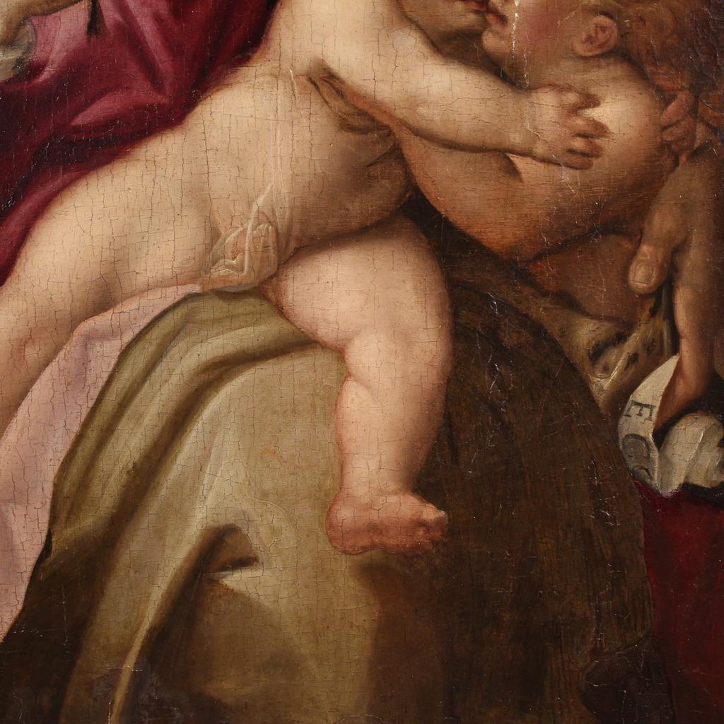 16. Jahrhundert Öl auf Tafel Italienische Malerei Madonna und Kind mit Johannes im Angebot 10