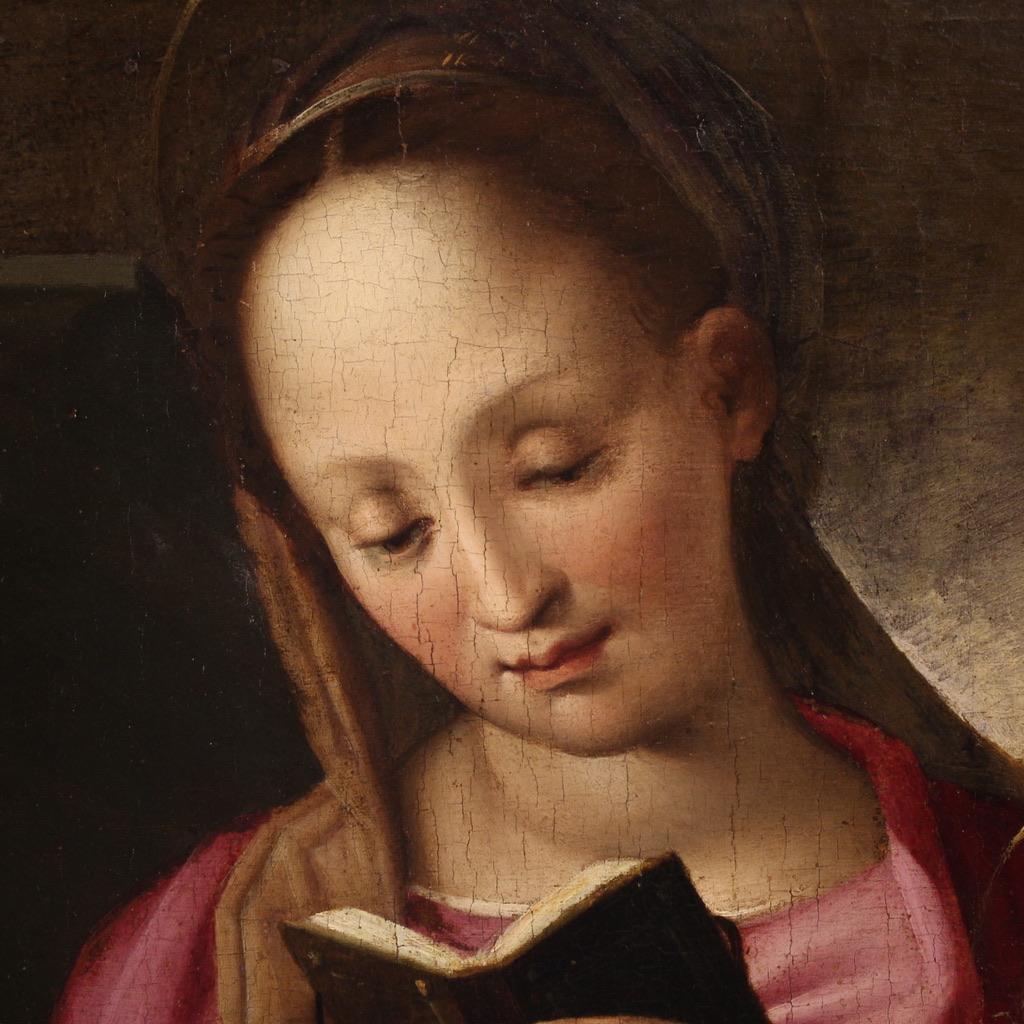 16. Jahrhundert Öl auf Tafel Italienische Malerei Madonna und Kind mit Johannes im Angebot 2