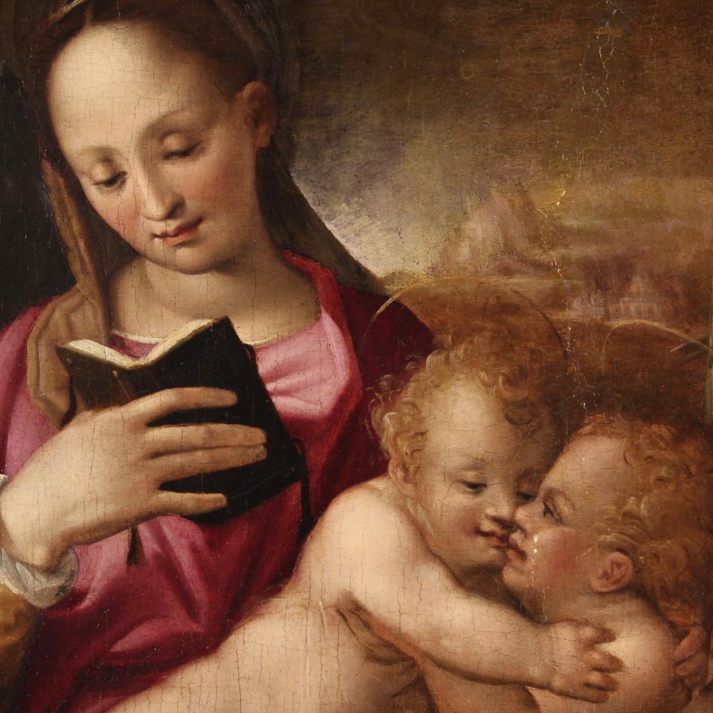 16. Jahrhundert Öl auf Tafel Italienische Malerei Madonna und Kind mit Johannes im Angebot 5