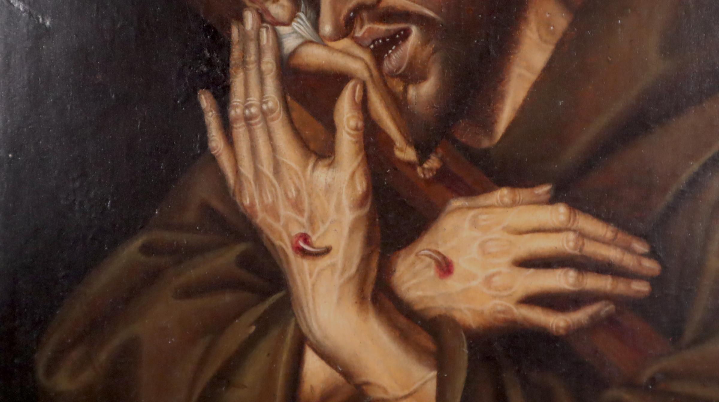 Last chance clearance sale. Spanish painting of Saint Francis in tearful ecstasy For Sale 1