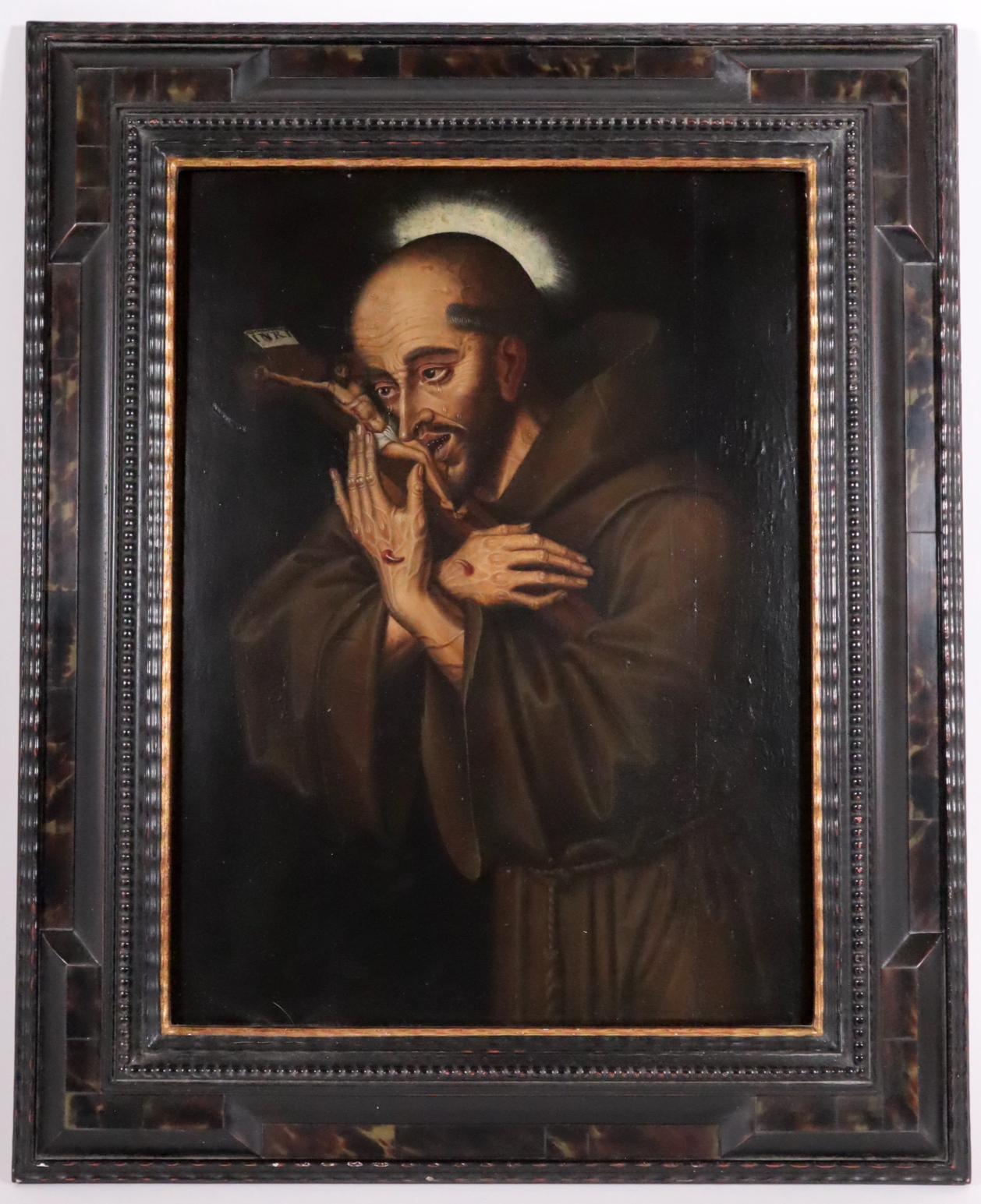 Unknown Figurative Painting - Last chance clearance sale. Spanish painting of Saint Francis in tearful ecstasy