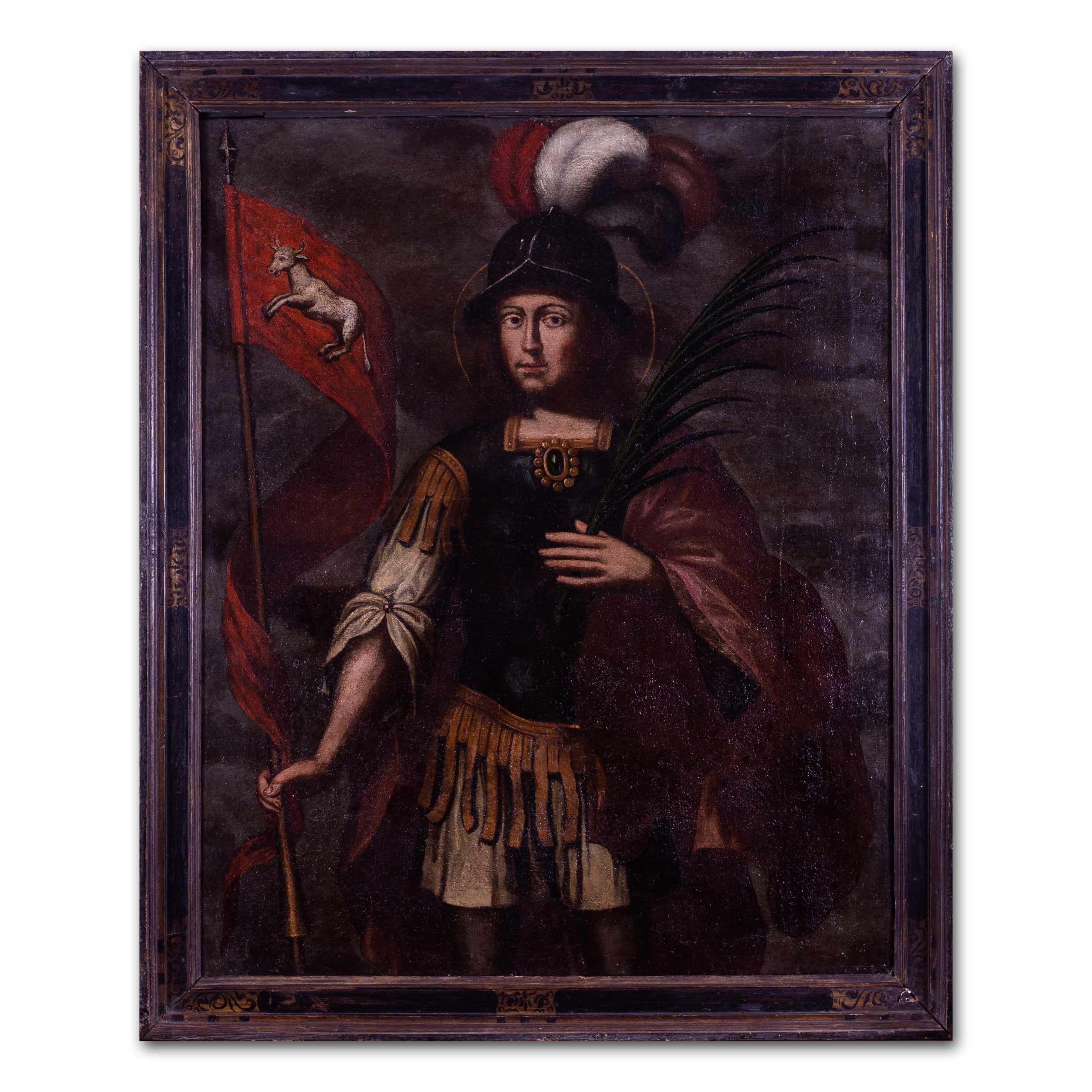 16th Century Spanish portrait of Saint Fermin of Pamplona - Black Portrait Painting by Unknown
