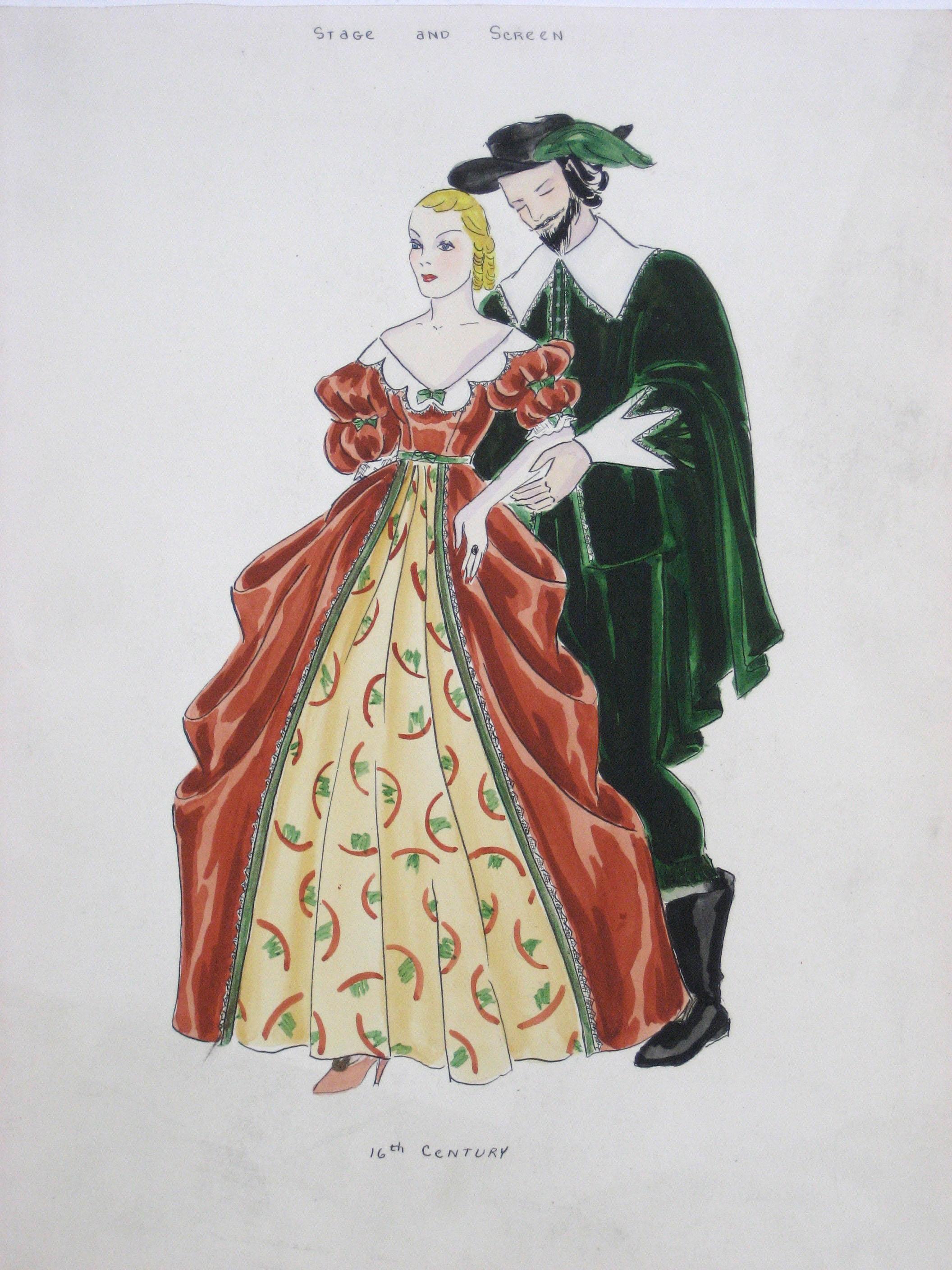 16th Century "Stage and Screen" Renaissance Couple in Festive Garments  - Mixed Media Art by Unknown