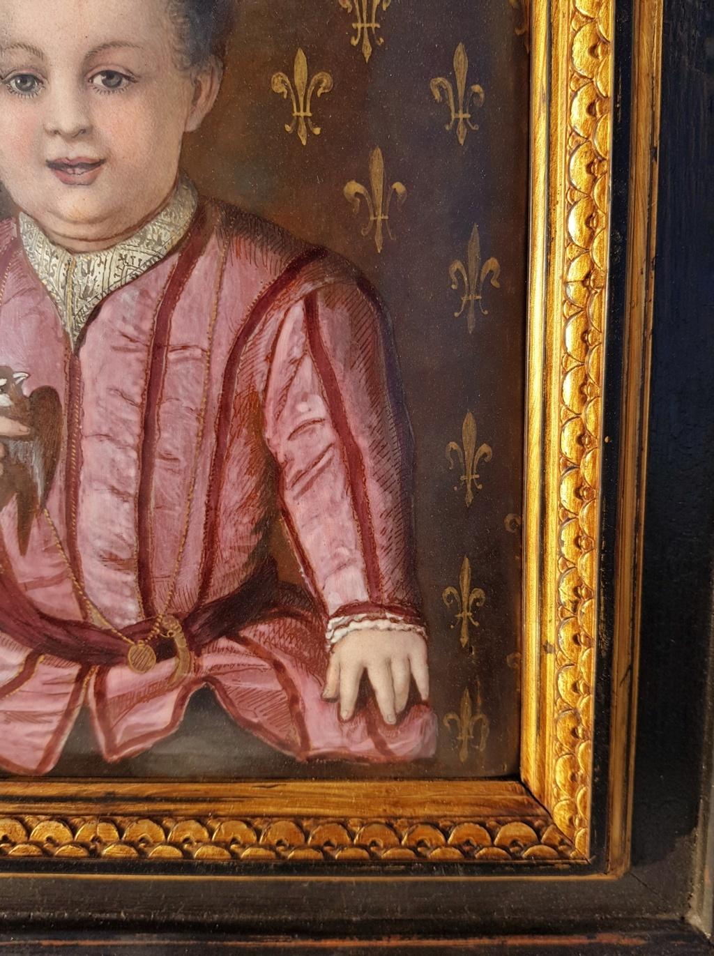 16th century style Italian figurative painting - Noble portrait - Tempera enamel - Black Portrait Painting by Unknown