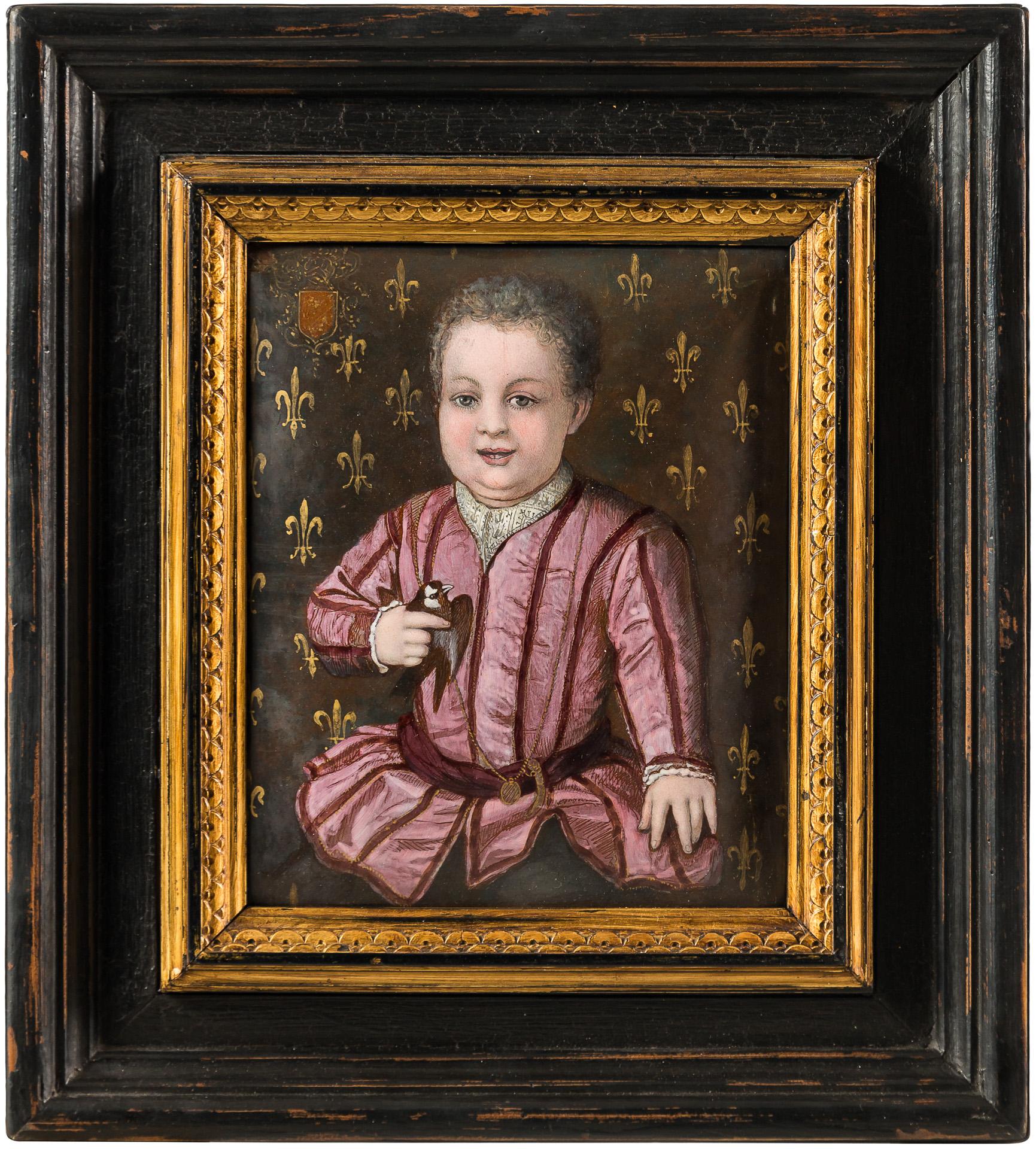 Unknown Portrait Painting - 16th century style Italian figurative painting - Noble portrait - Tempera enamel
