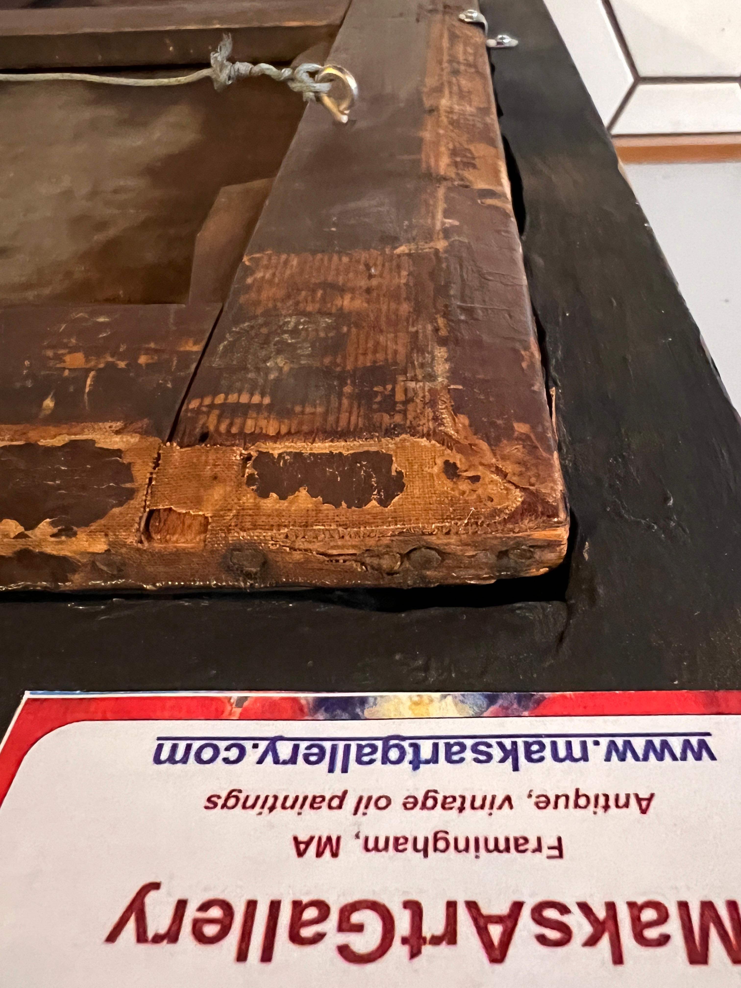 17-18 secolo, Dipinto a olio su tela originale, Scena di genere, Cornice dorata in vendita 7